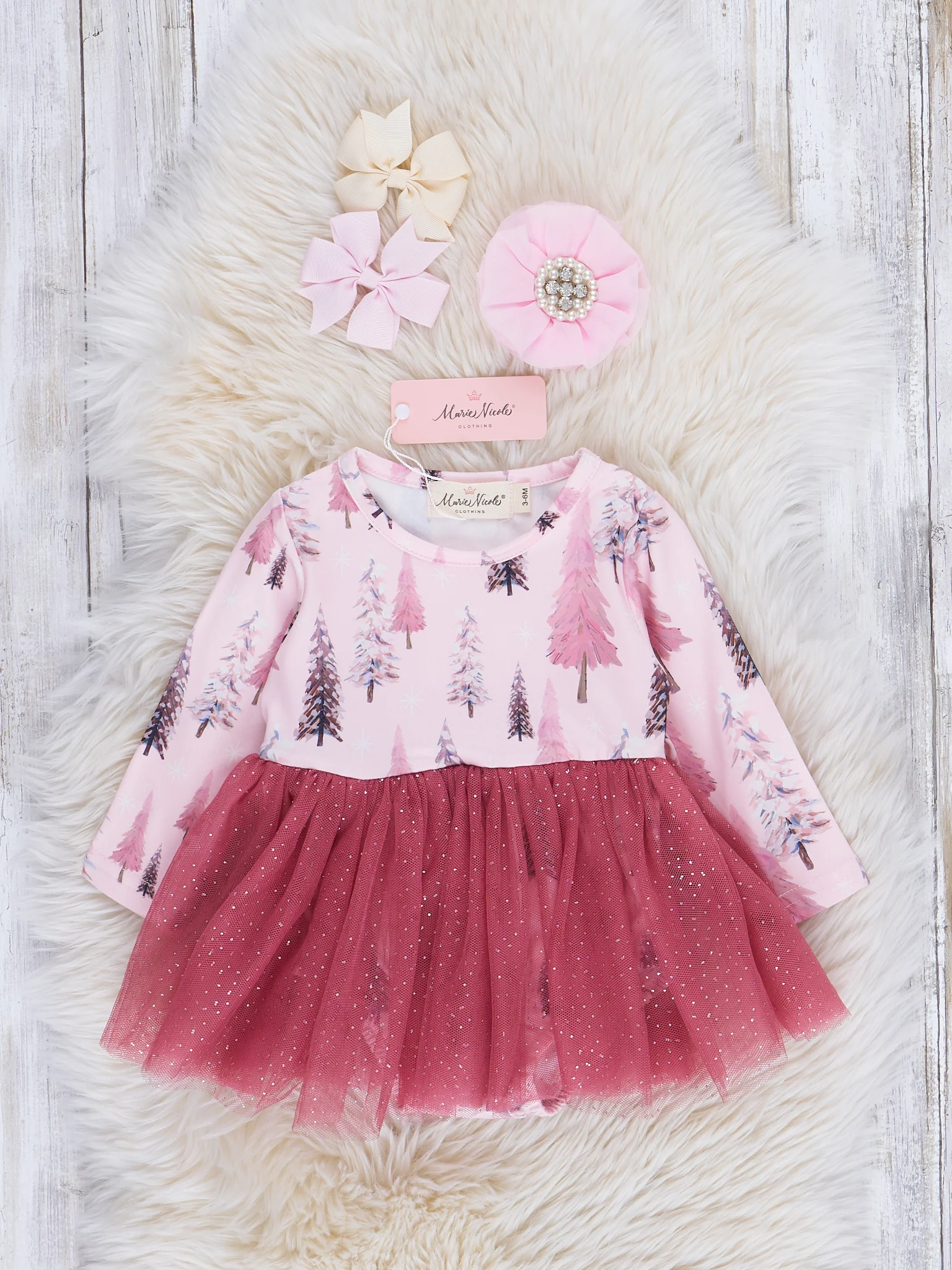 Mauve Trees Sparkle Tulle Romper