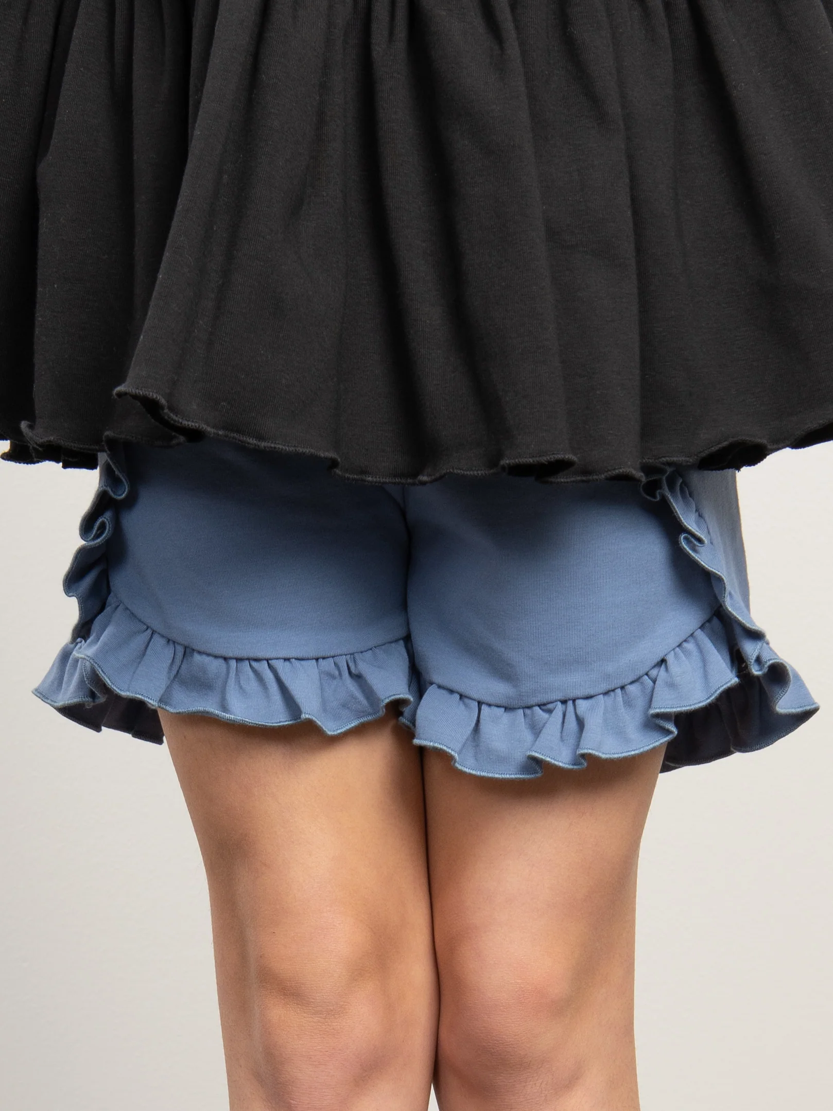 Mediterranean Blue Ruffle Trim Cotton Shorts - Image 2