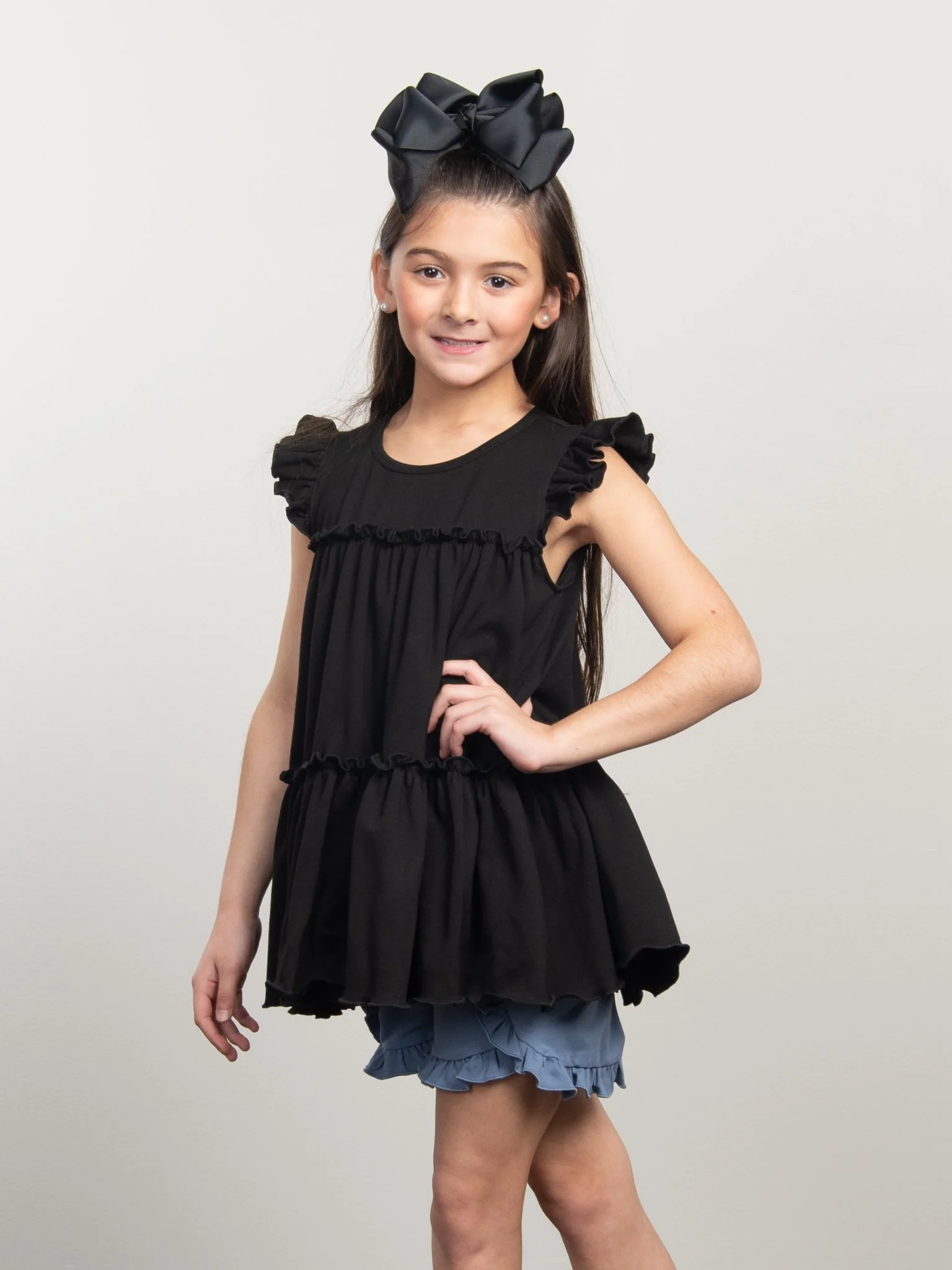 Mediterranean Blue Ruffle Trim Cotton Shorts - Image 3