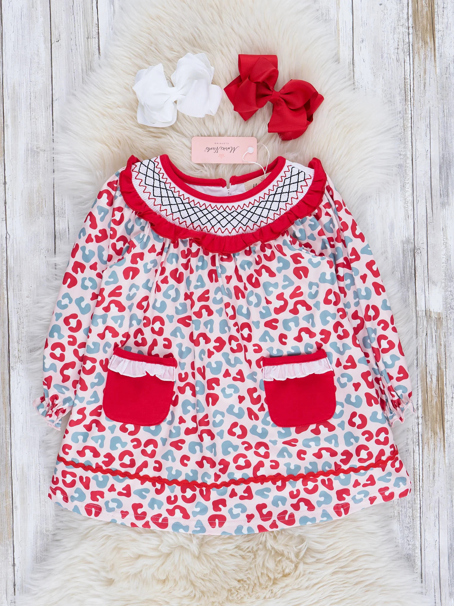 Merry Leopard Smocked Ruffle Dress