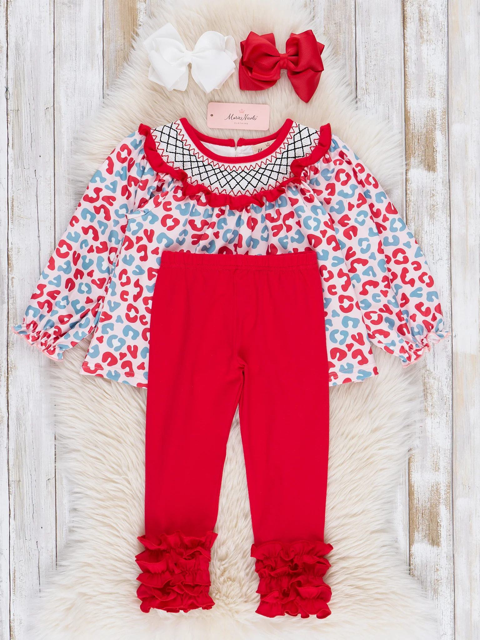 Merry Leopard Smock Neck Ruffle Outfit - Image 3