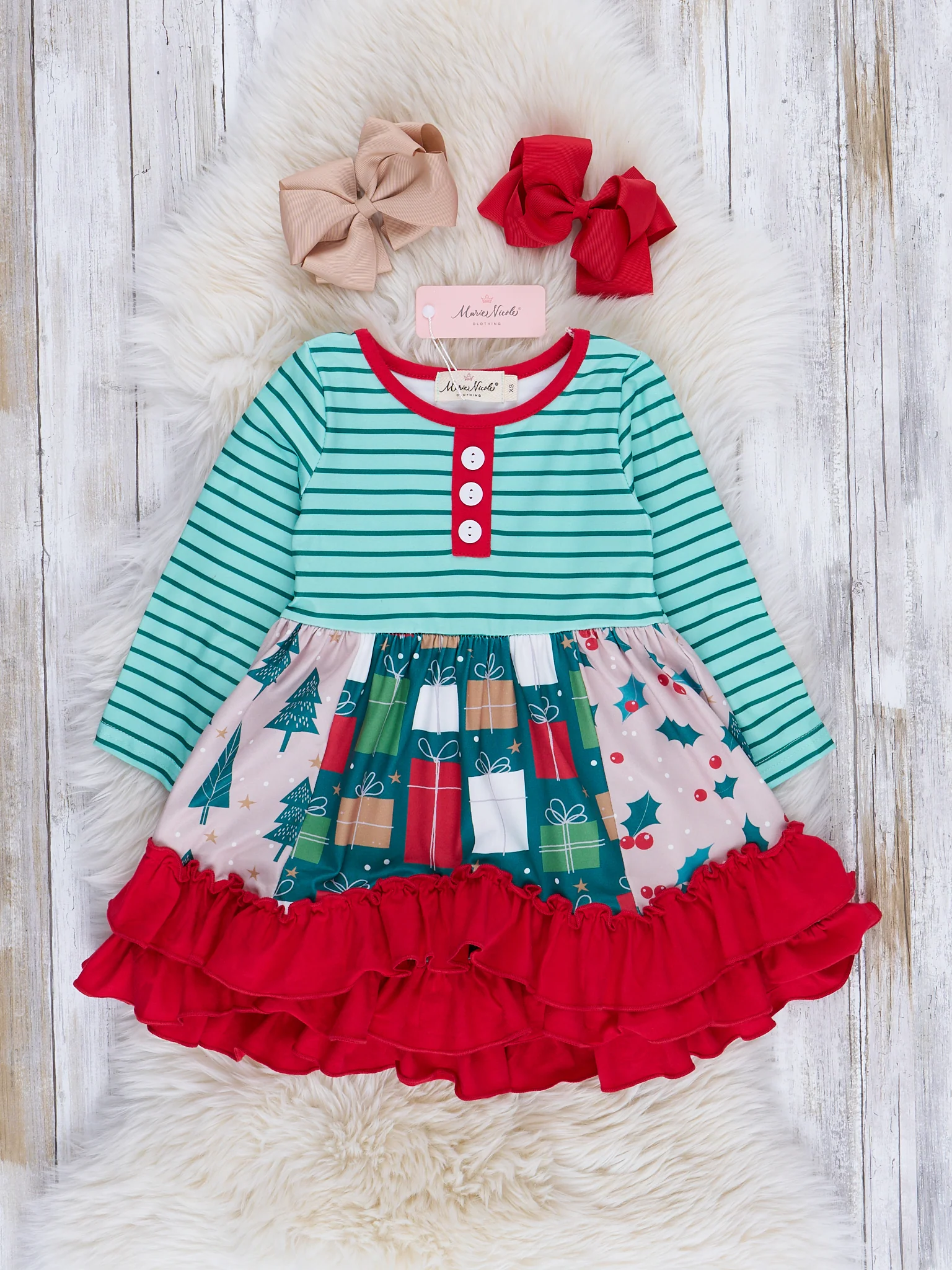 Merry Stripes Tiered Ruffle Dress - Image 3