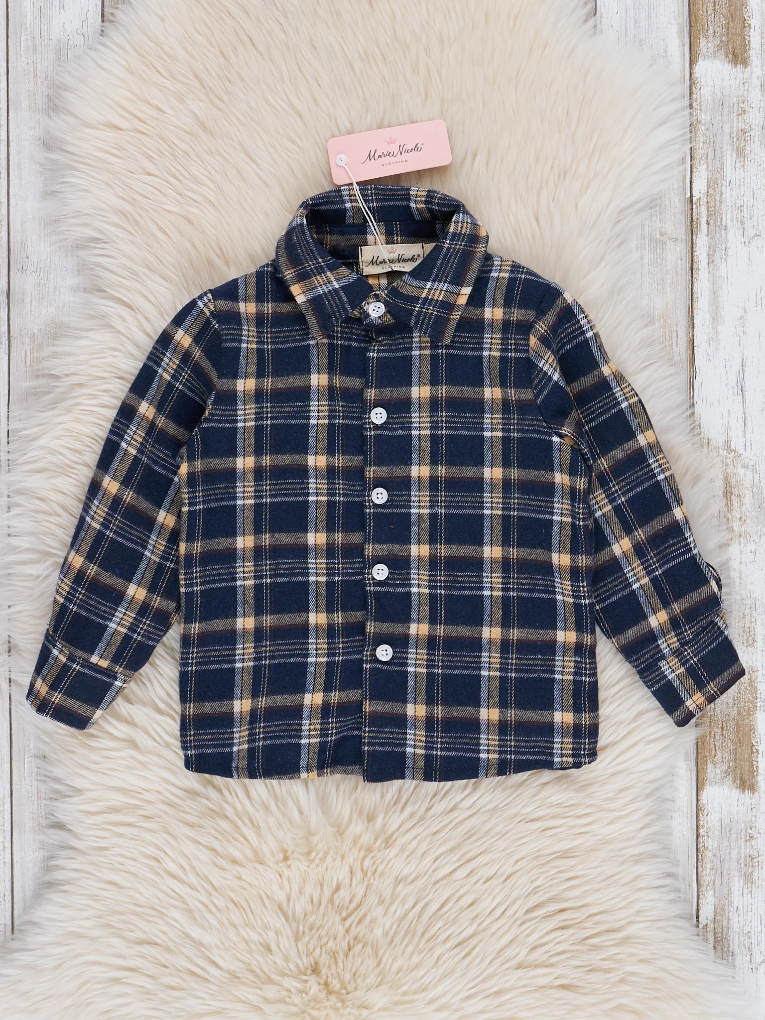 Midnight Blue Plaid Button-Up Flannel Shirt