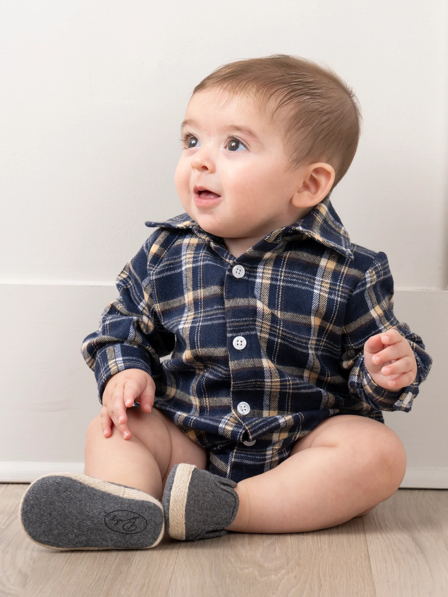 Midnight Blue Plaid Flannel Bubble Romper