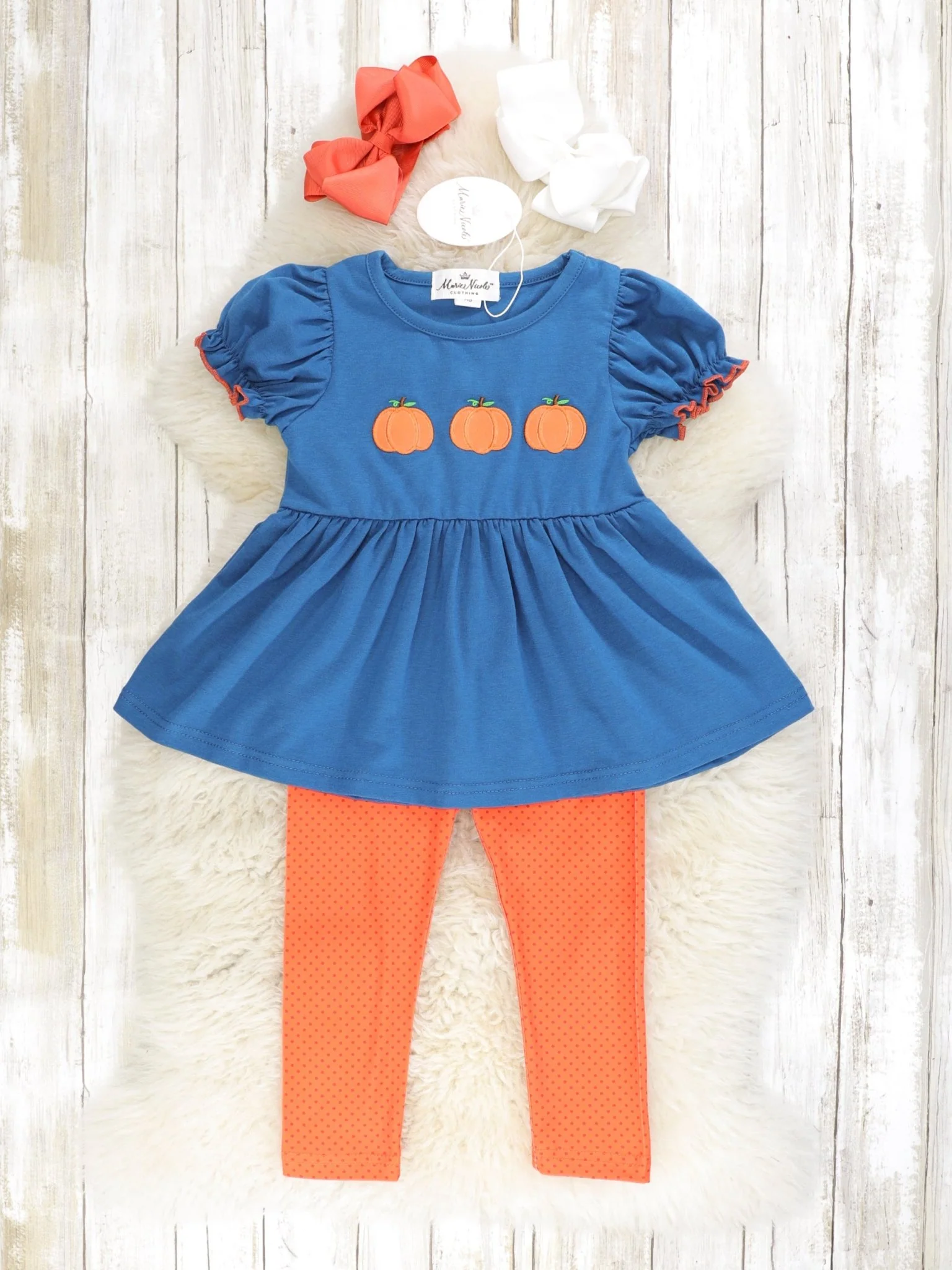 Midnight Blue Pumpkin Peplum Top & Orange Bottoms Outfit