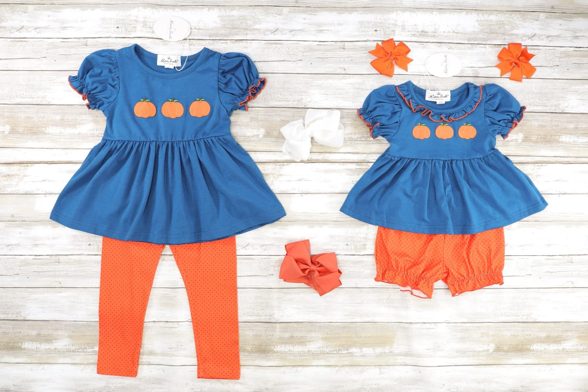 Midnight Blue Pumpkin Peplum Top & Orange Bottoms Outfit - Image 3