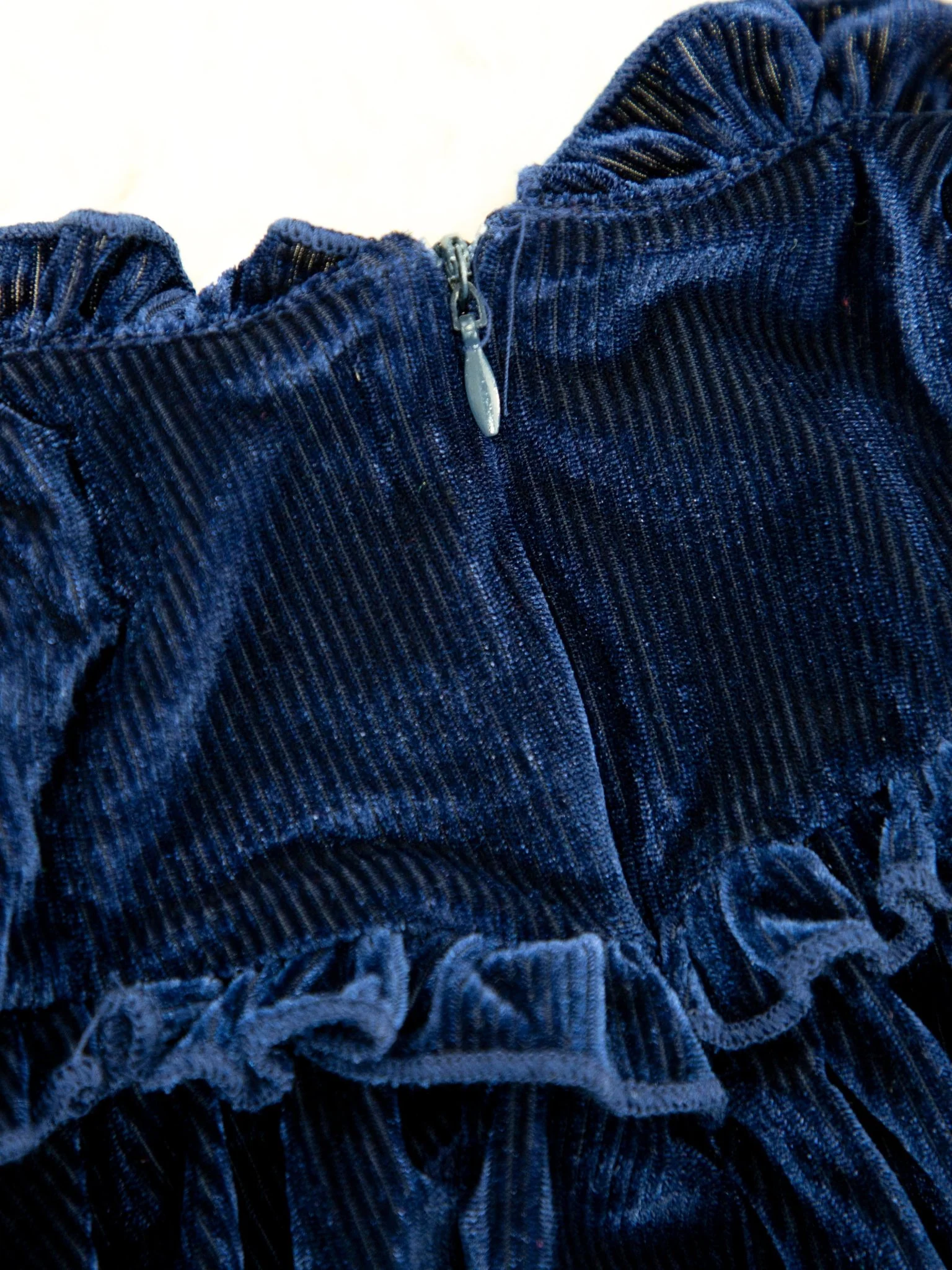 Midnight Blue Velvet Ruffle Dress - Image 2
