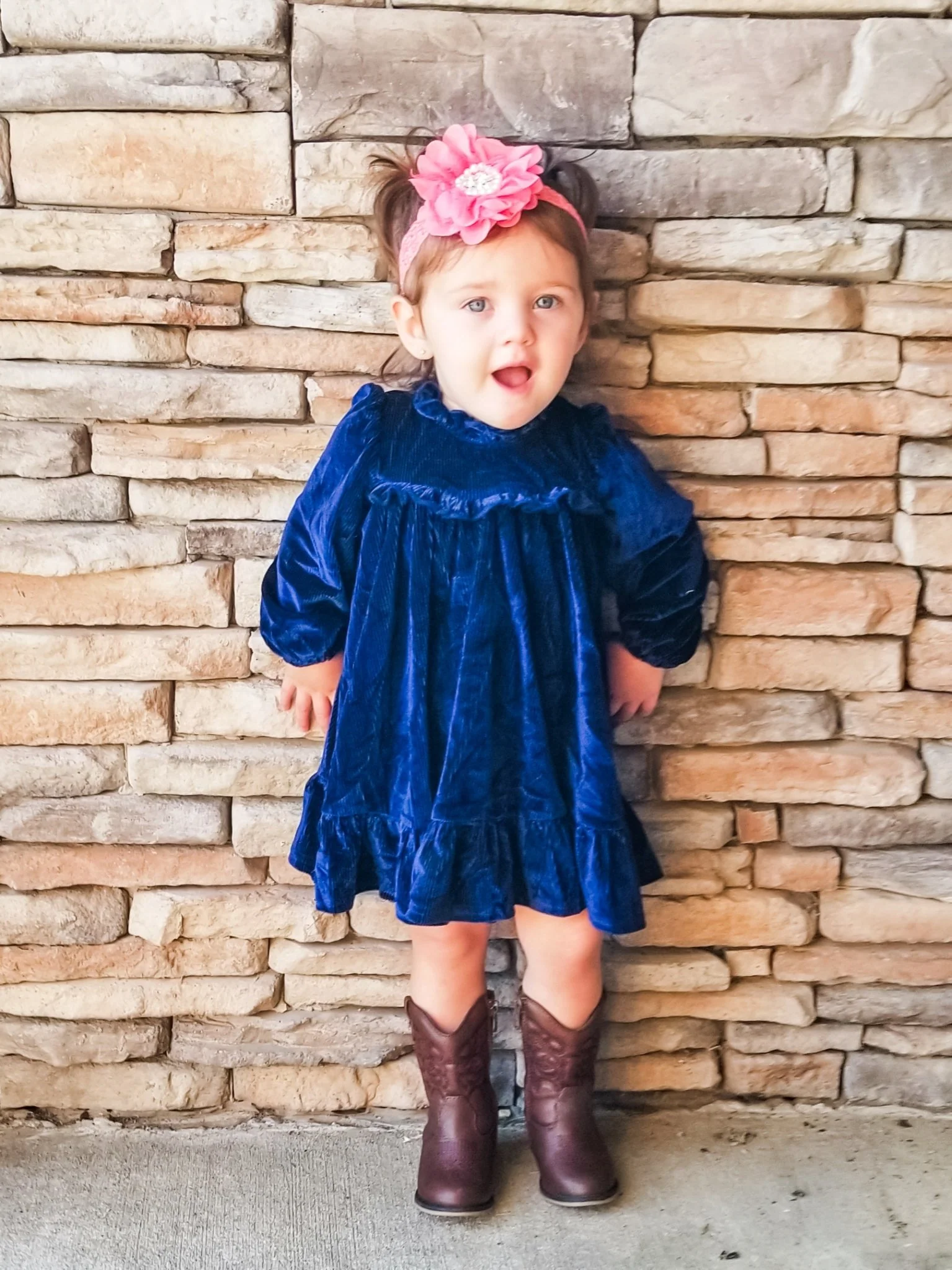 Midnight Blue Velvet Ruffle Dress - Image 3