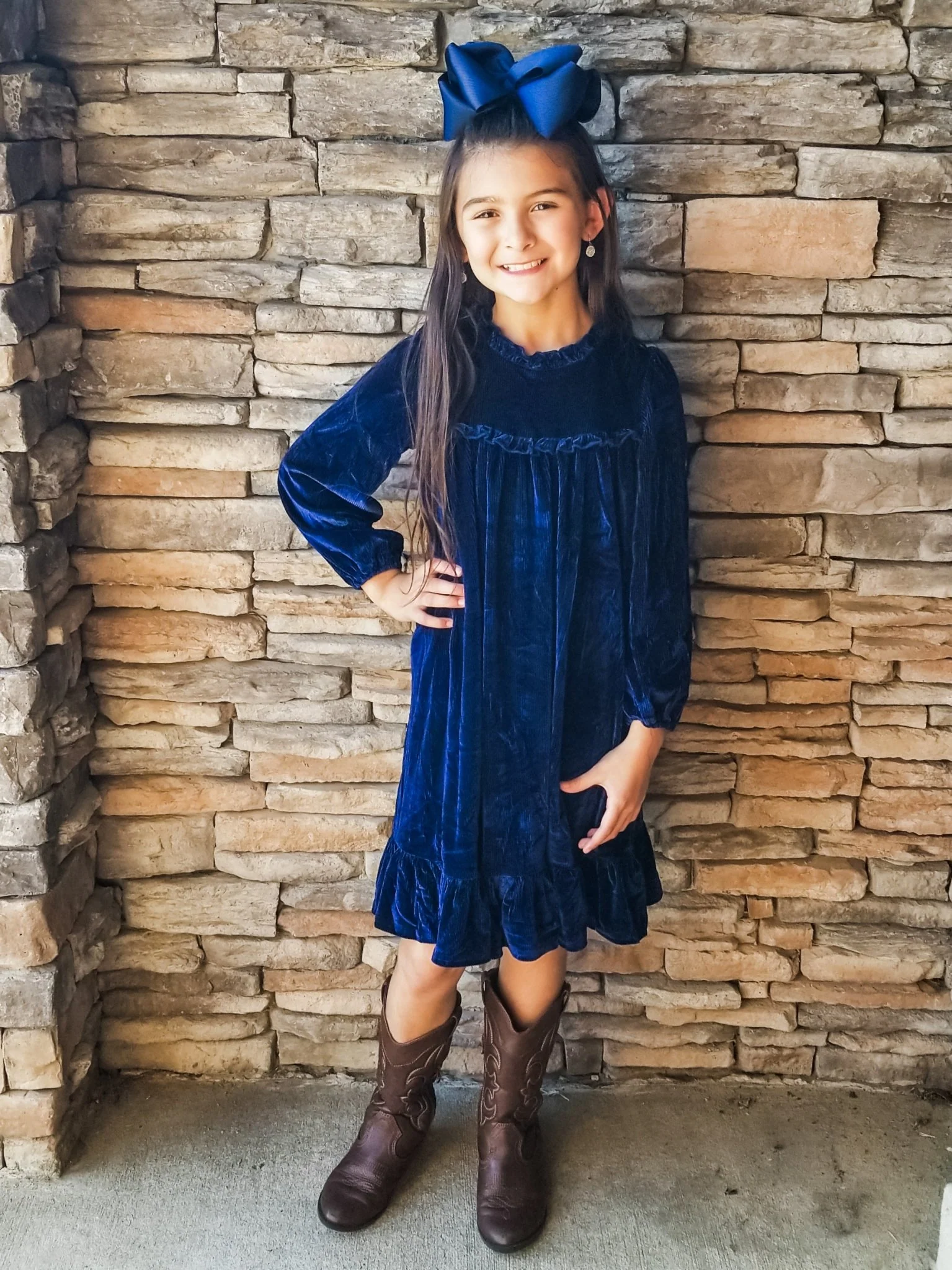 Midnight Blue Velvet Ruffle Dress - Image 4