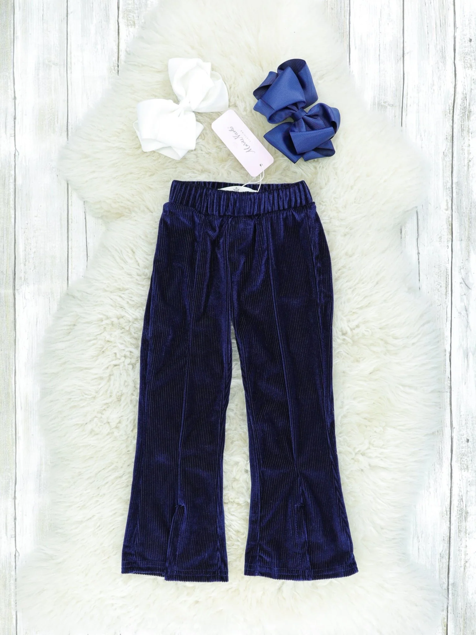 Midnight Blue Velvet Split Hem Bell Bottoms