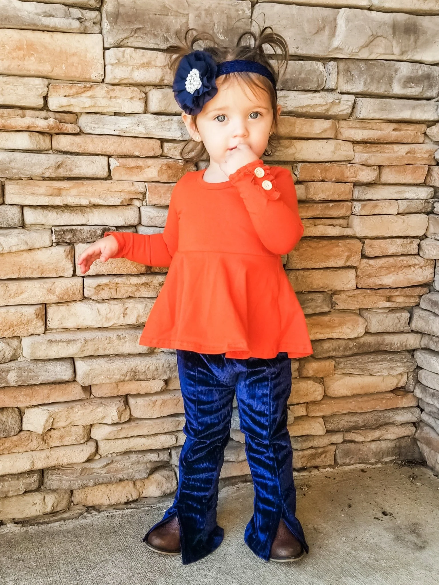Midnight Blue Velvet Split Hem Bell Bottoms - Image 3