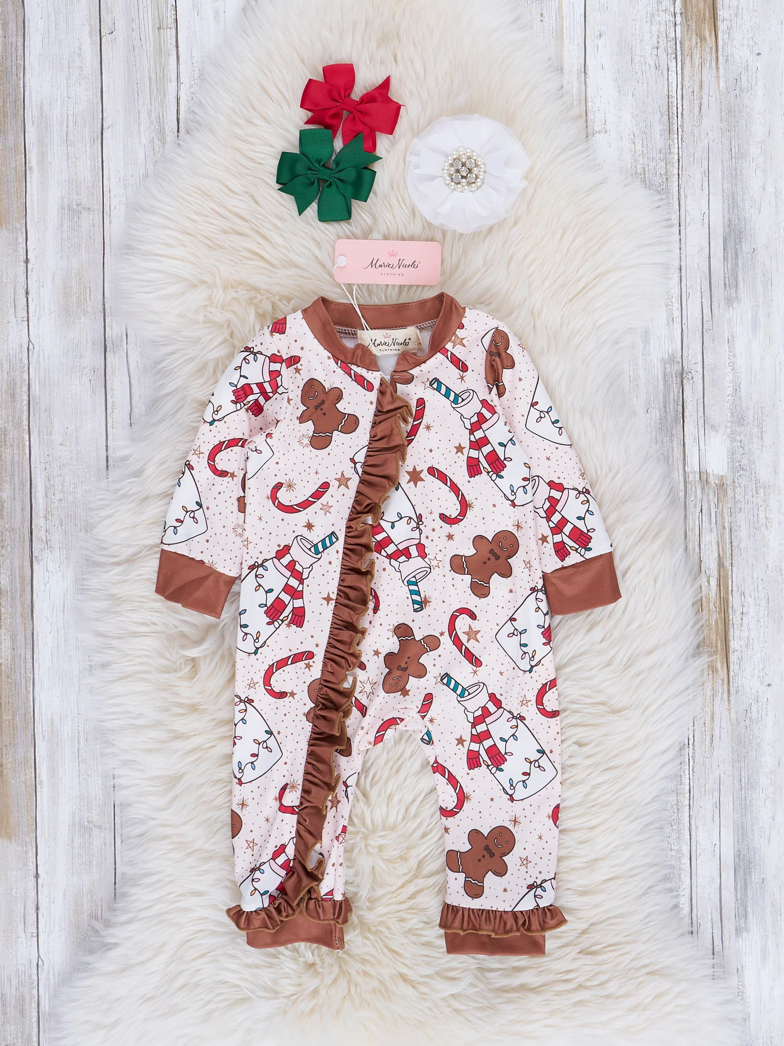 Milk & Gingerbread Cookies Ruffle Sleeper Pajamas