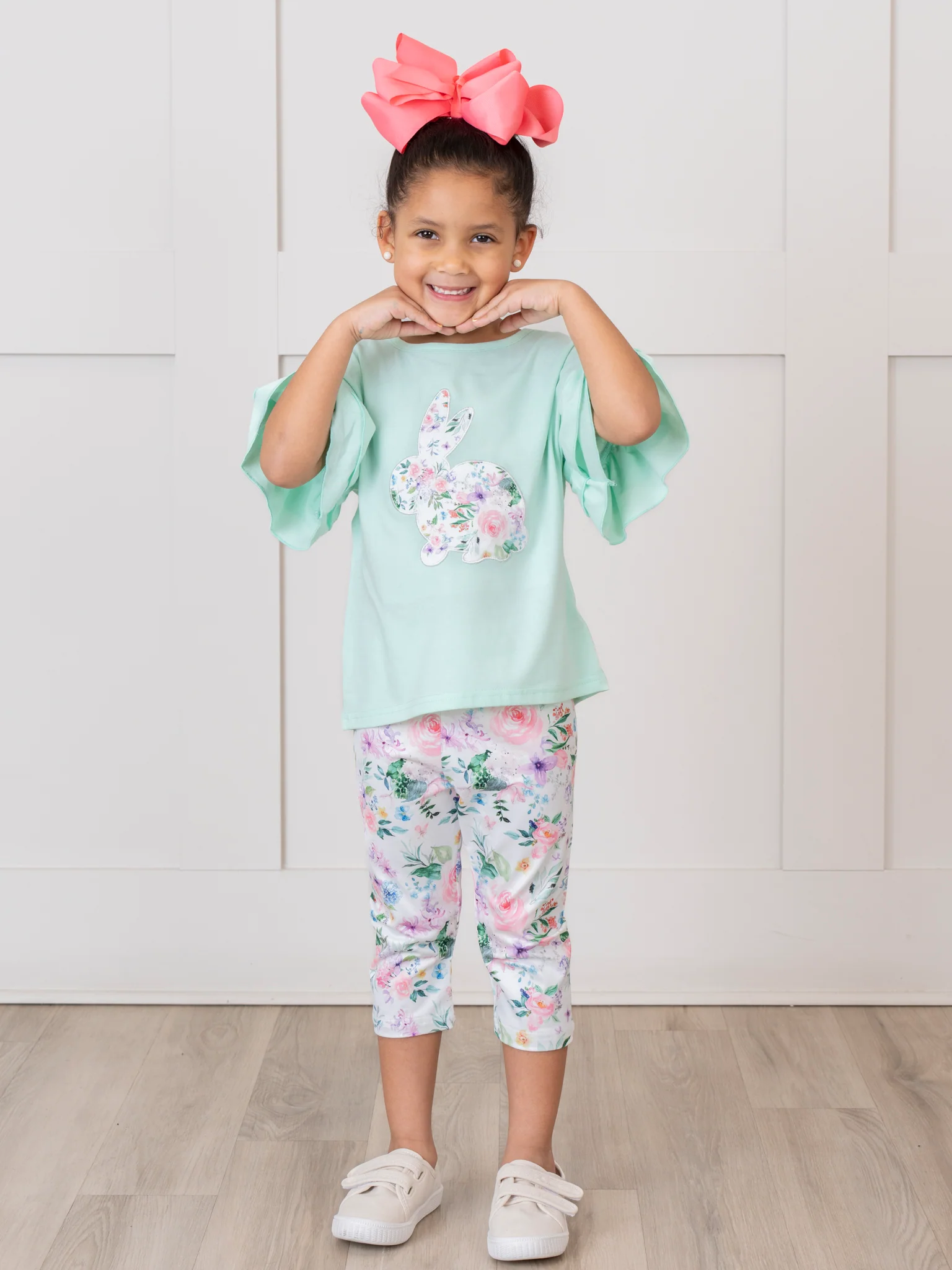 Mint Bunny Ruffle Top & Rose Bottoms Outfit - Image 4
