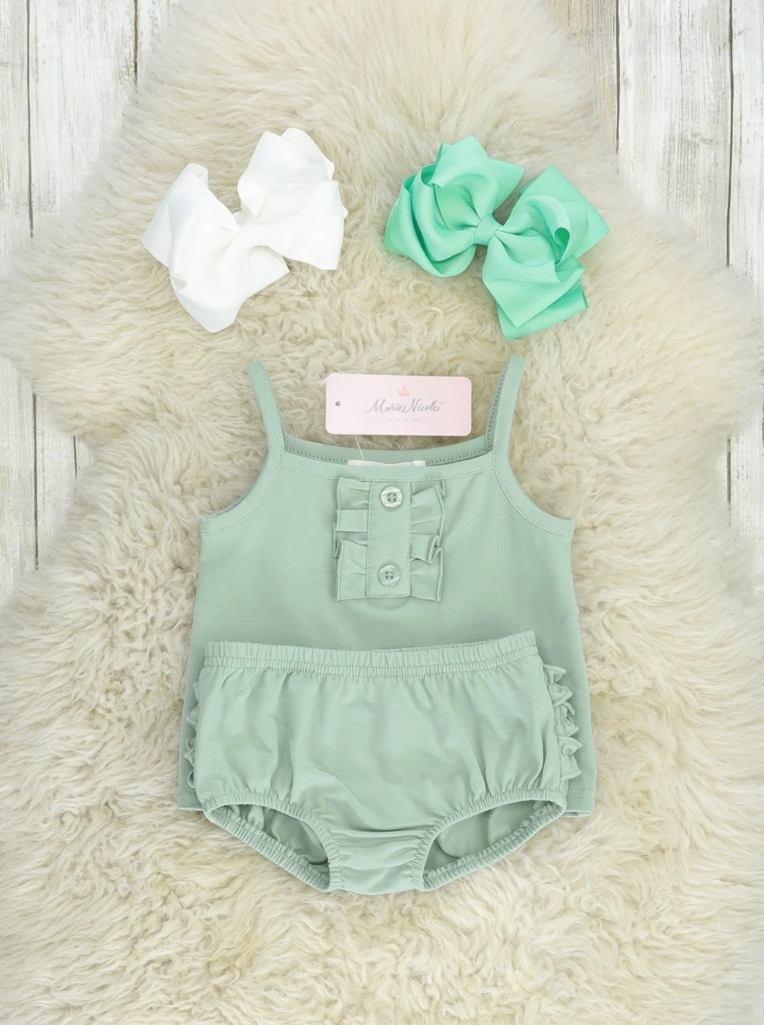 Mint Cotton Ruffle Tank & Bloomers Set - Image 2