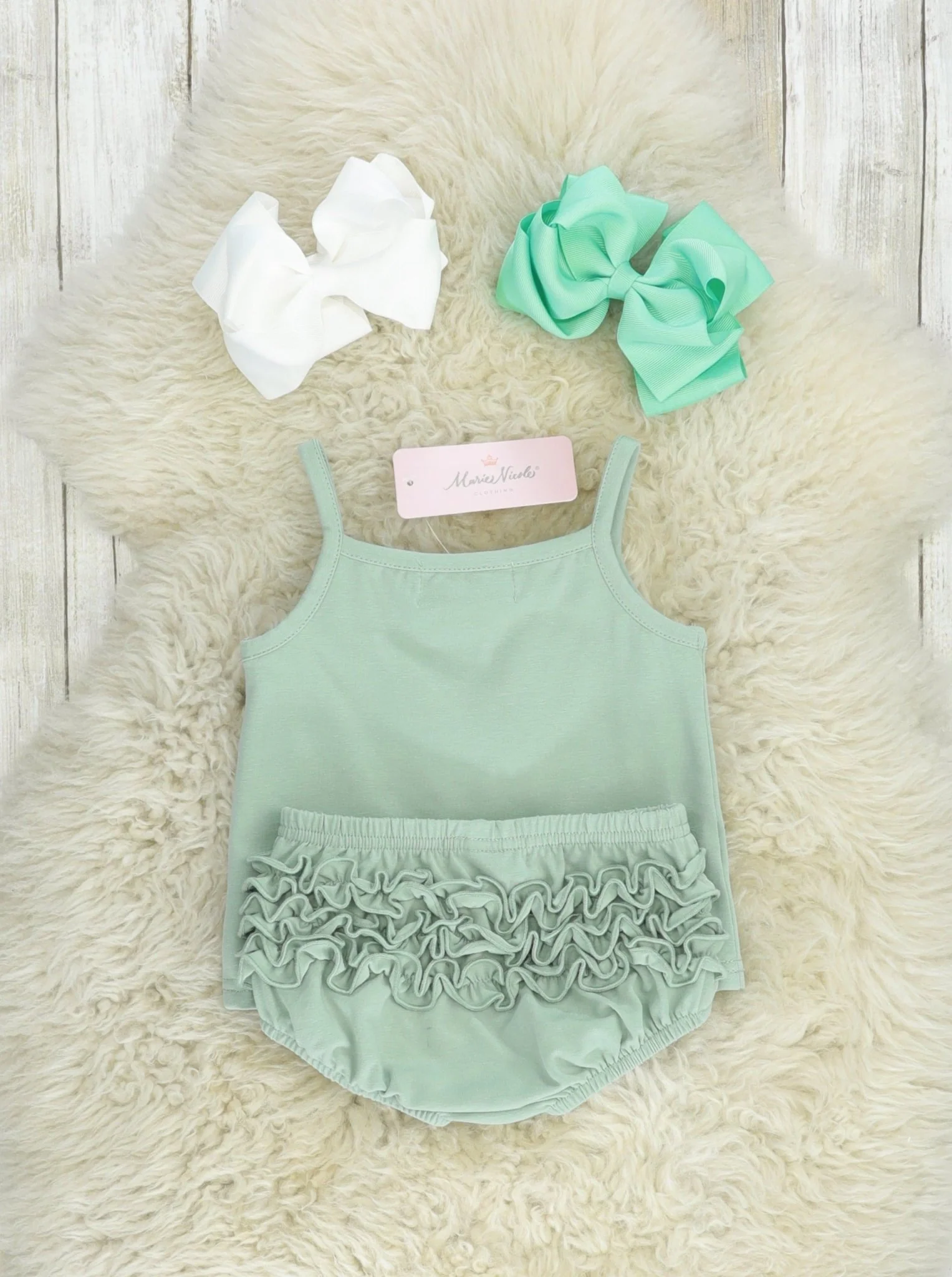 Mint Cotton Ruffle Tank & Bloomers Set - Image 3