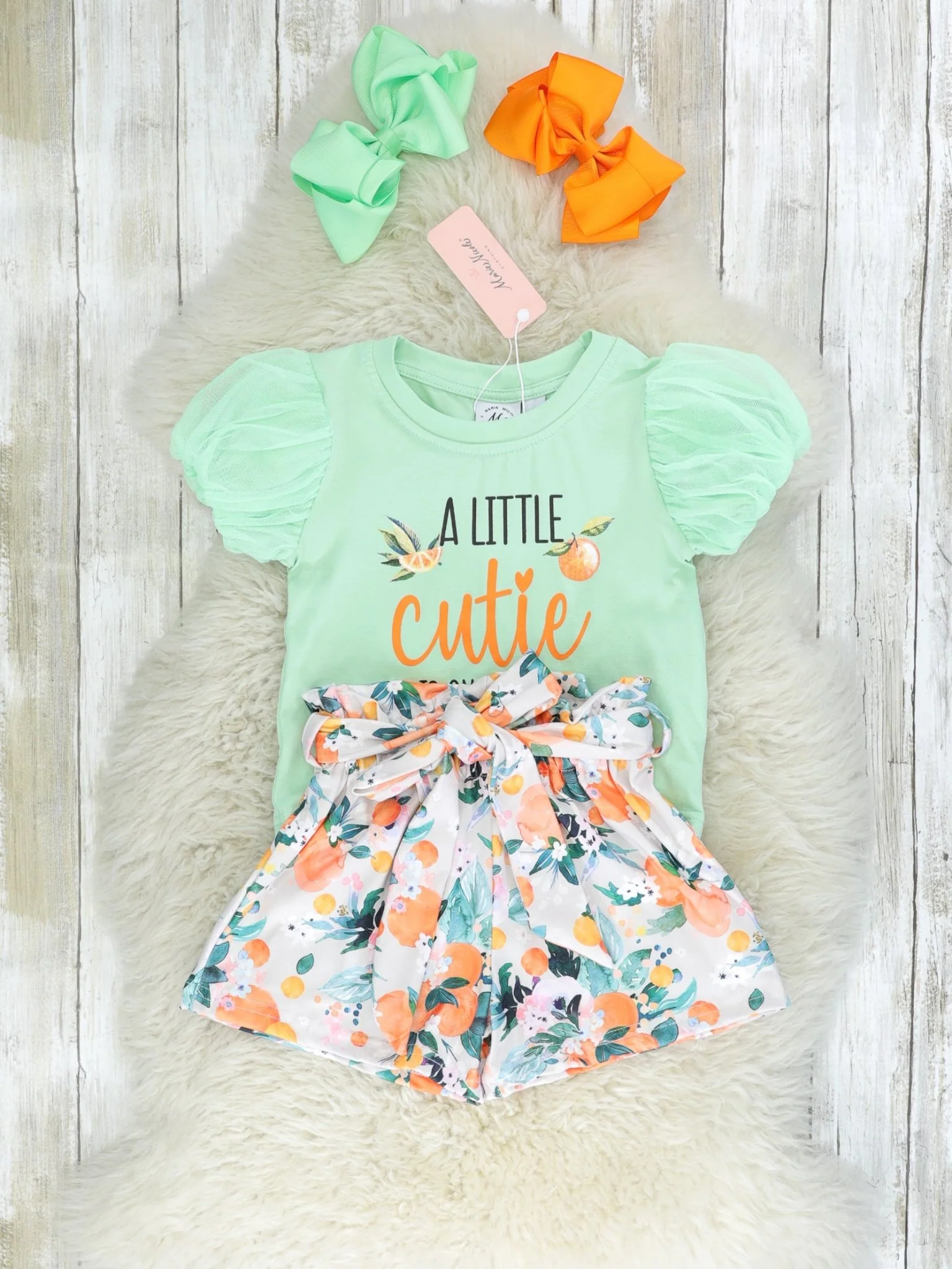 Mint "Cutie" Top & Floral Shorts Outfit - Image 2