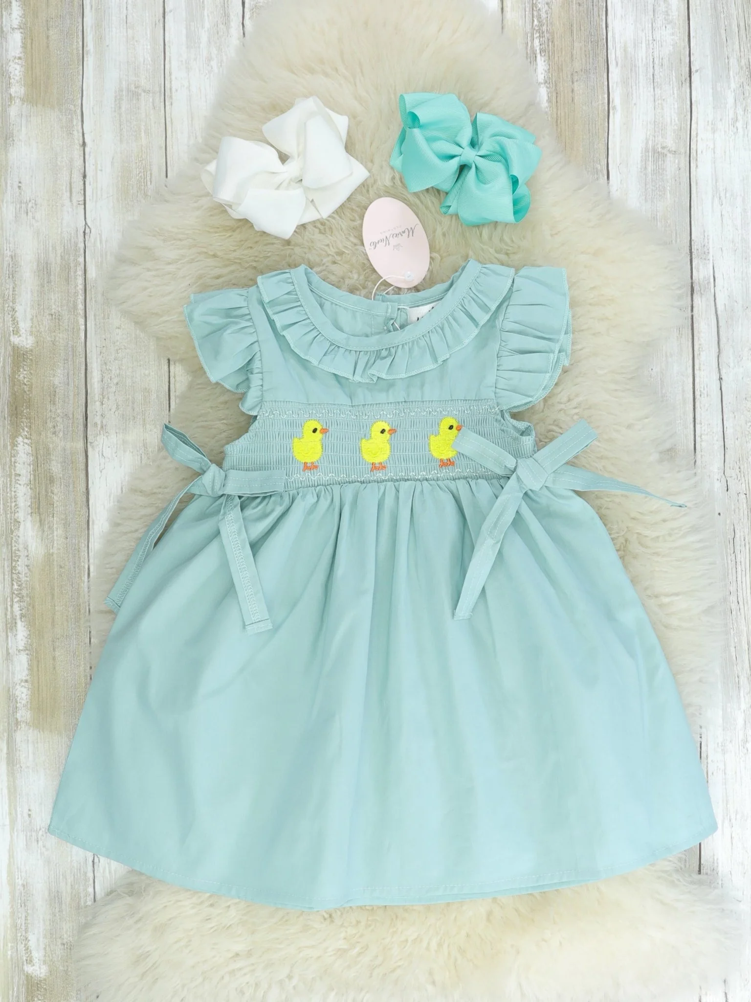 Mint Duck Smocked Ruffle Dress
