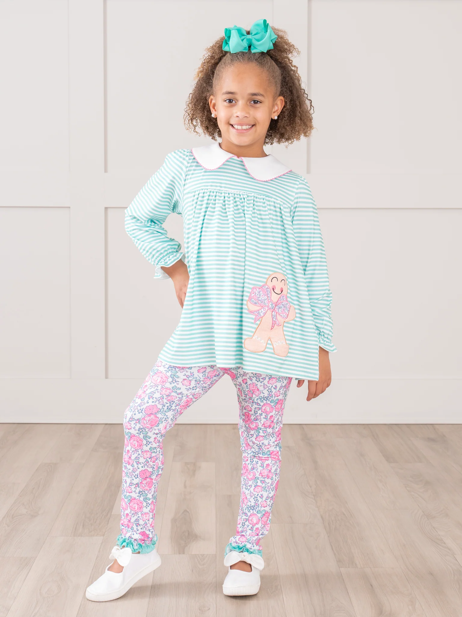 Mint Embroidered Gingerbread Striped Outfit - Image 4