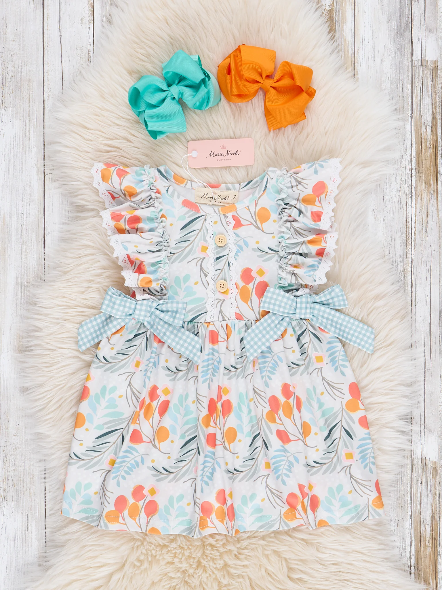 Botanical Blue Gingham Ruffle Dress