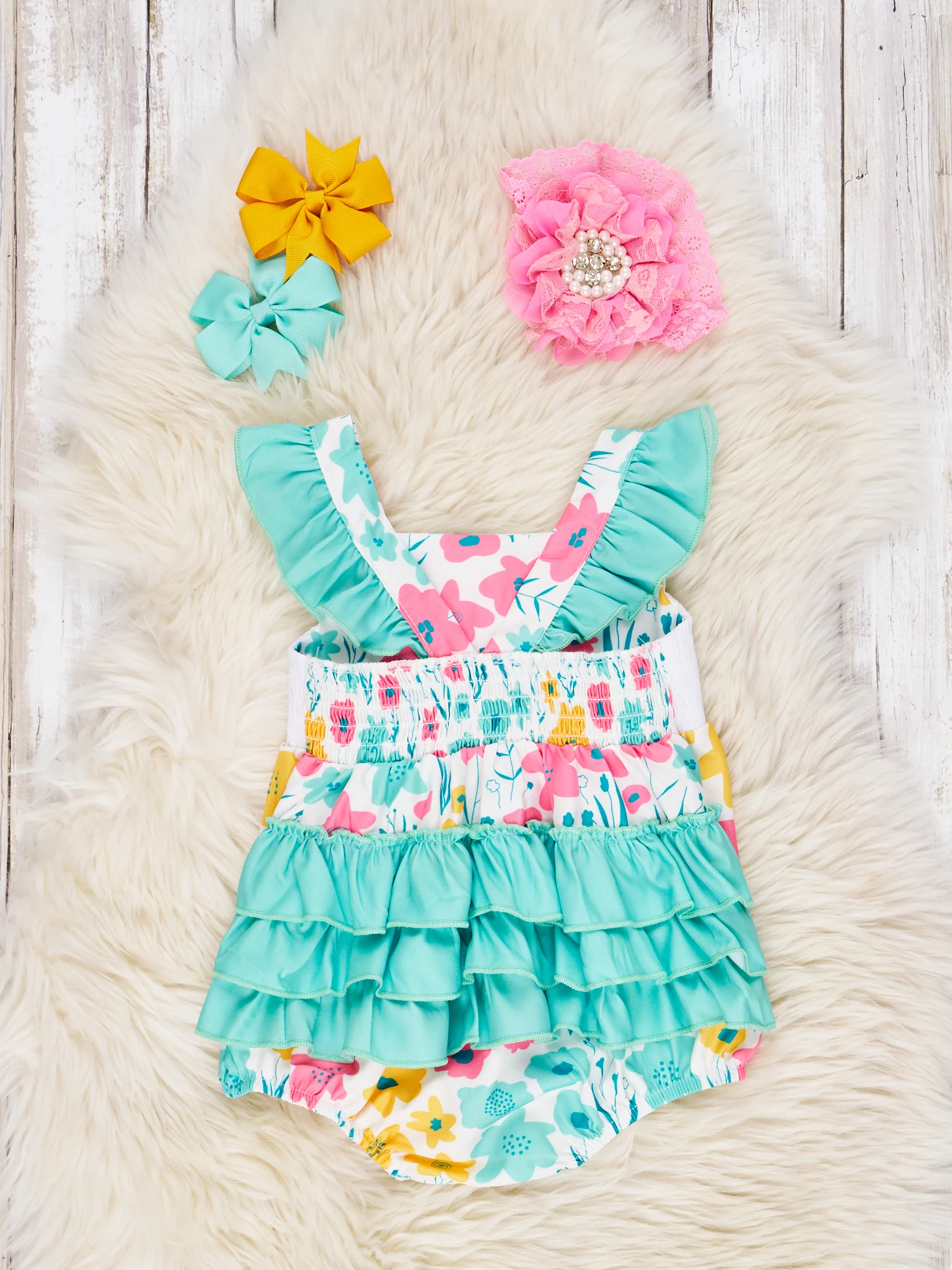 Mint "I Love Mom" Ruffle Romper - Image 2