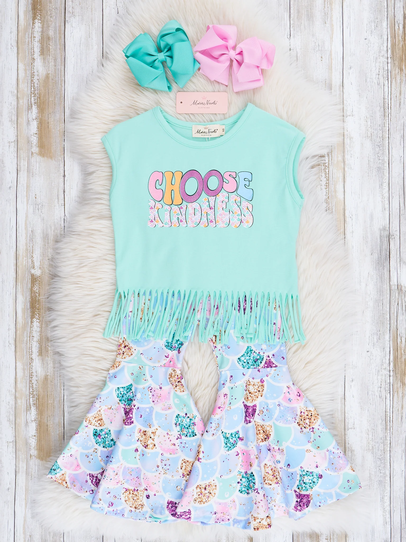 Mint Kindness Fringe Bell Bottoms Outfit