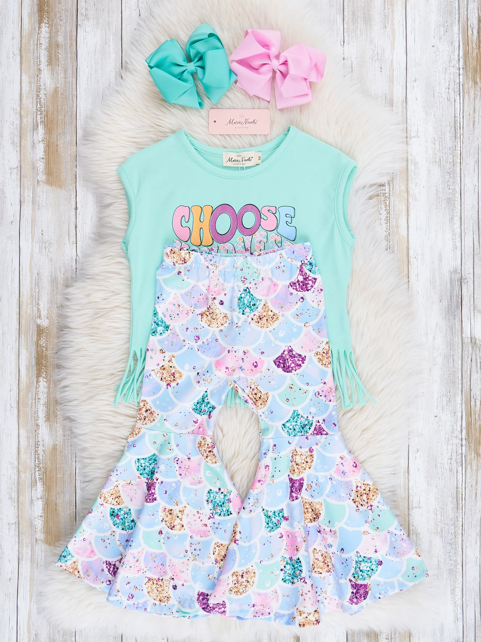 Mint Kindness Fringe Bell Bottoms Outfit - Image 2