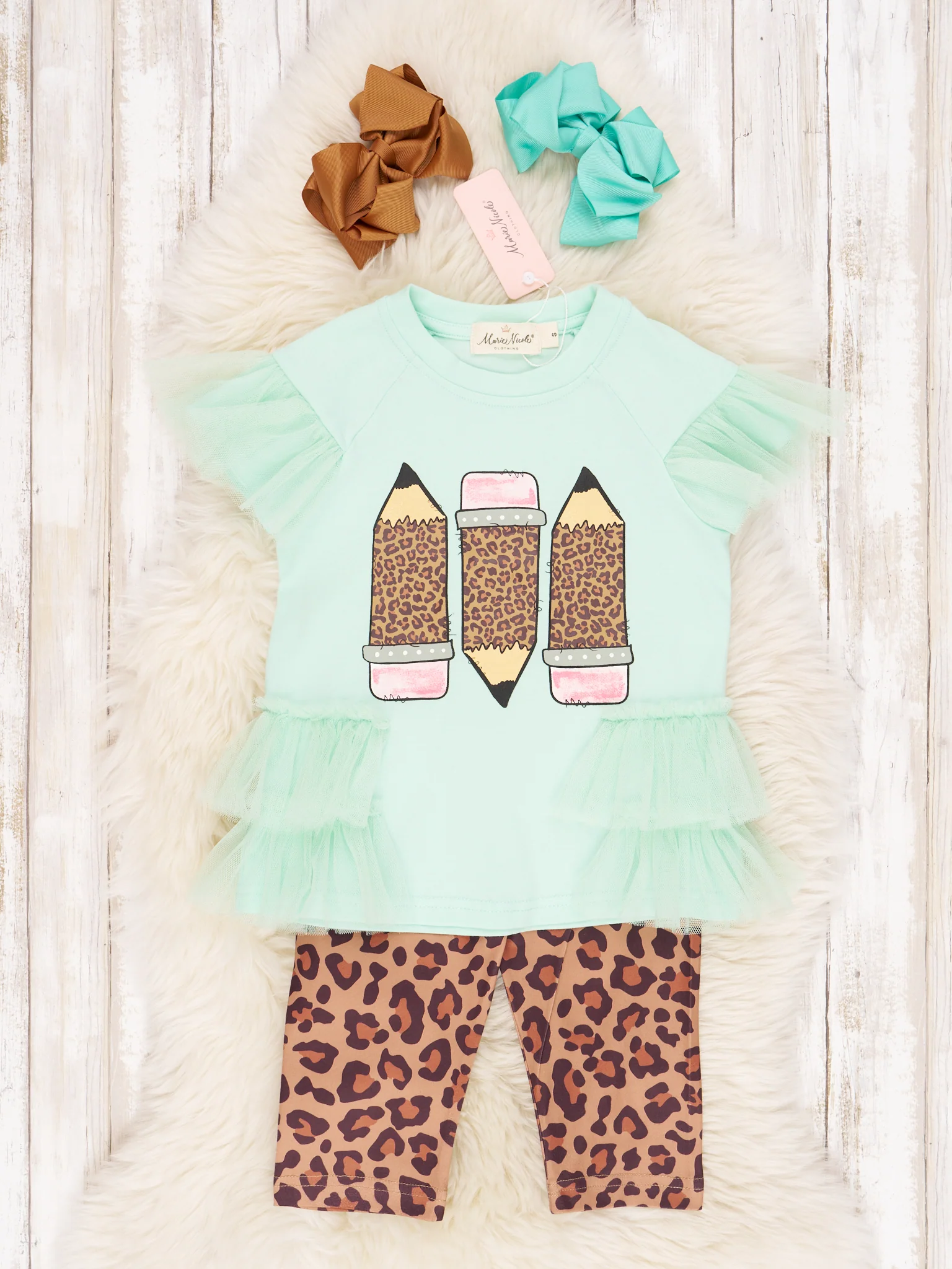Mint Leopard Pencil Tulle Ruffle Outfit