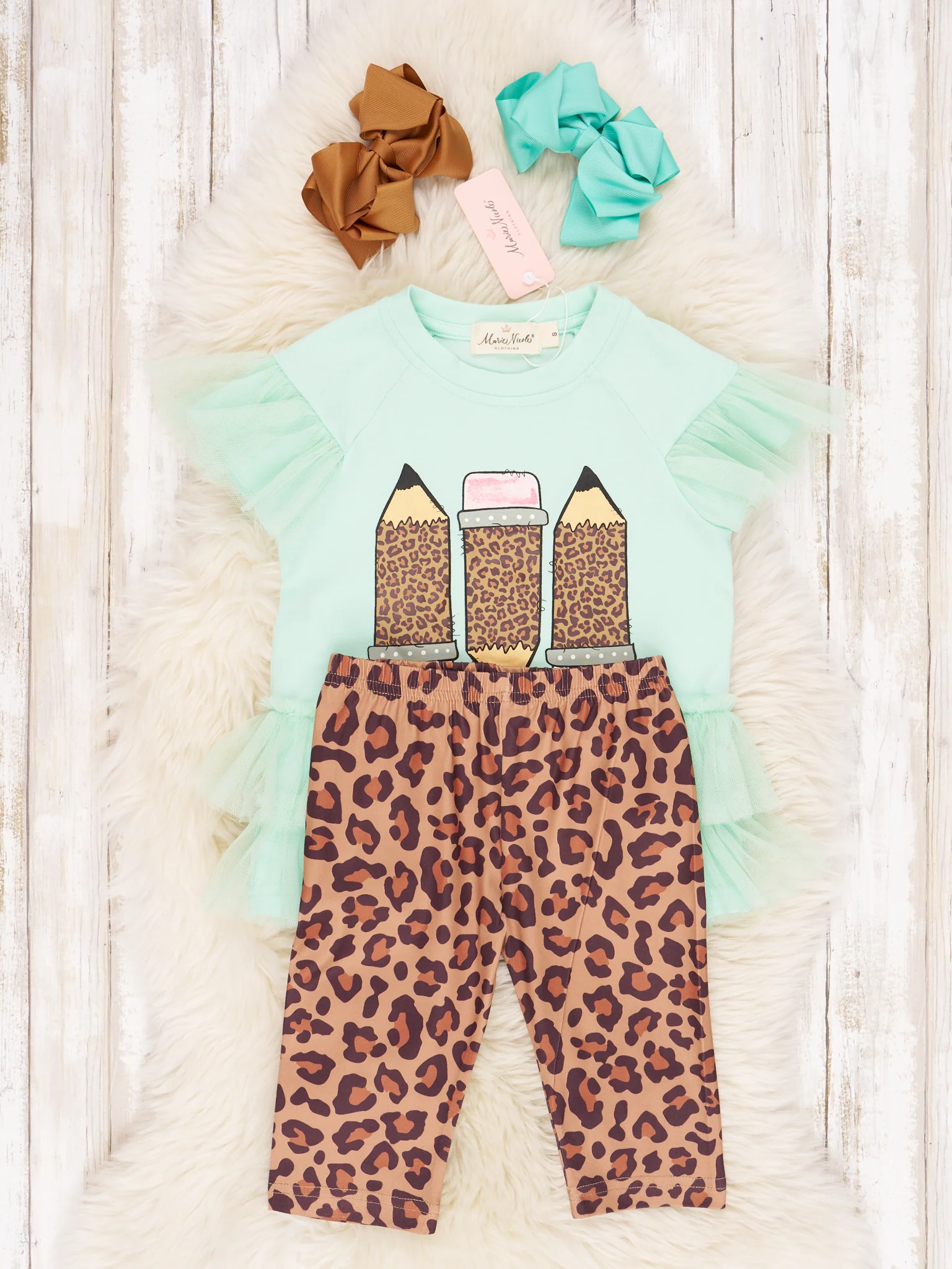 Mint Leopard Pencil Tulle Ruffle Outfit - Image 2