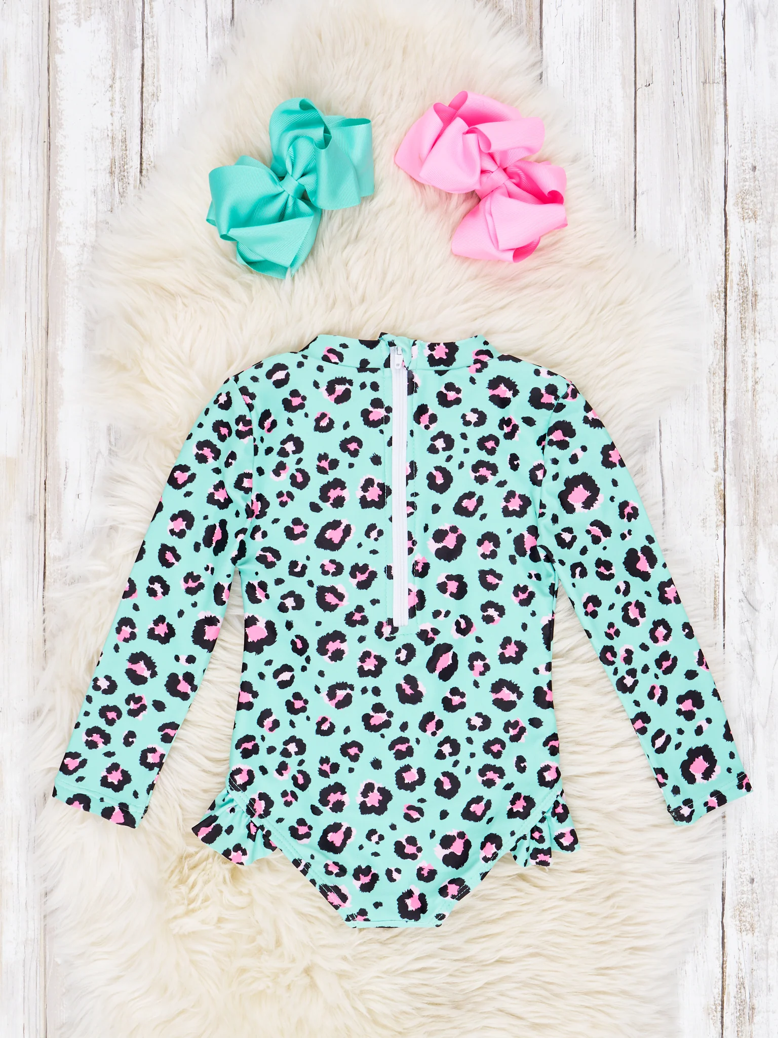 Mint Leopard Ruffle Rash Guard Swimsuit - Image 2