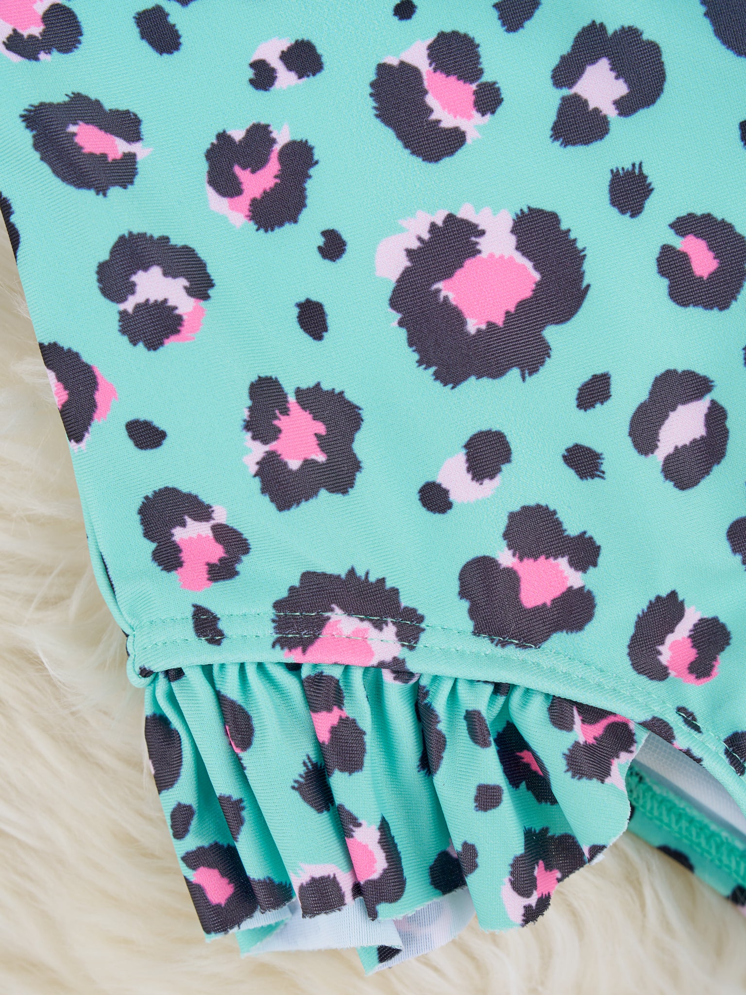 Mint Leopard Ruffle Rash Guard Swimsuit - Image 3