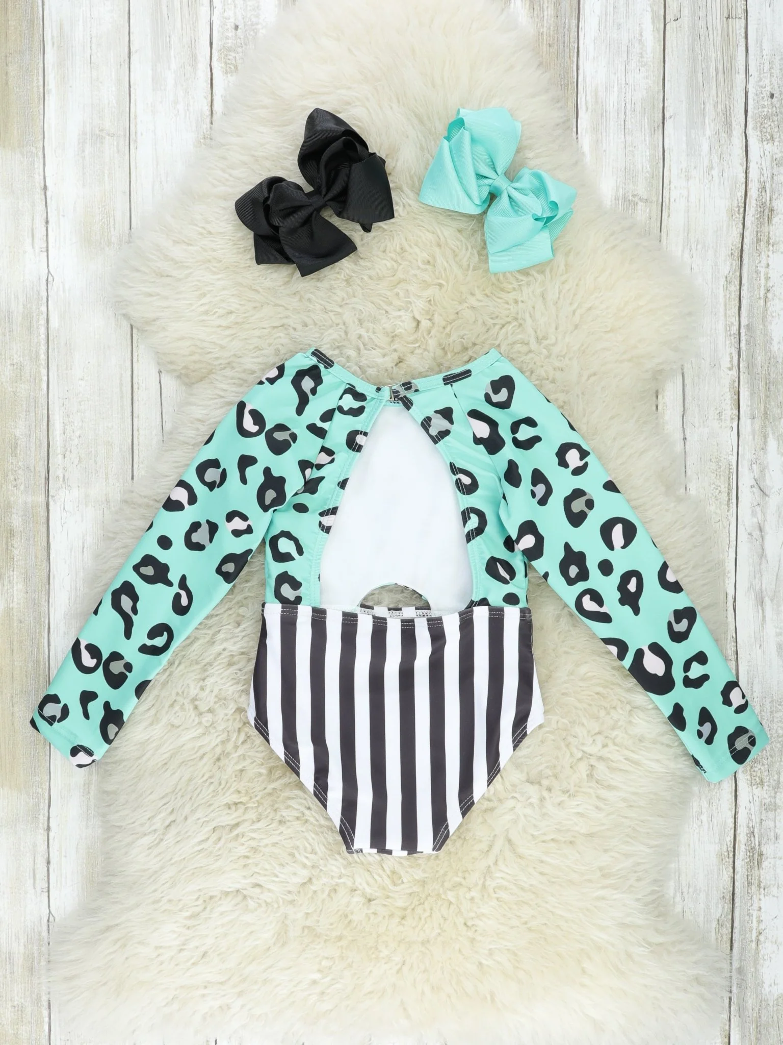 Mint Leopard Striped Rash Guard Swimsuit - Image 2