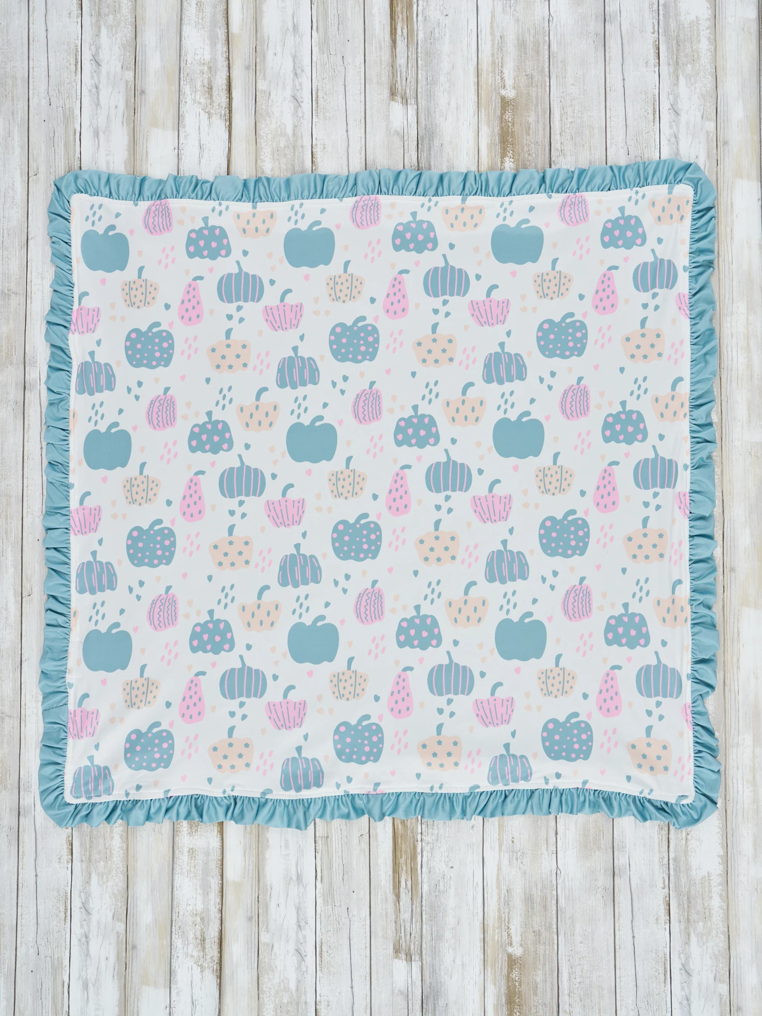 Dusty Blue & Pink Pattern Pumpkin Ruffle Minky Blanket