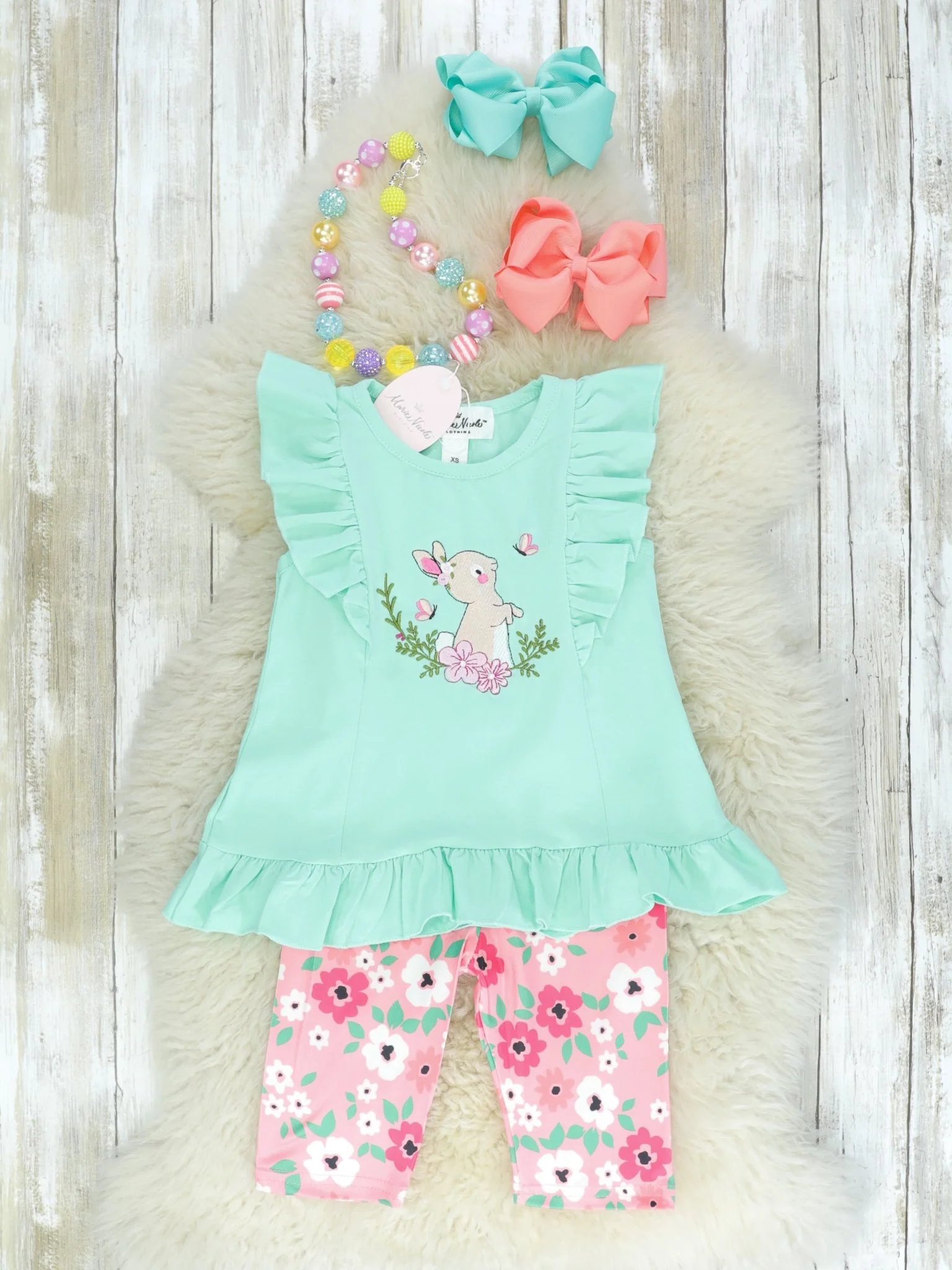Mint & Pink Ruffle Tunic Floral Pants Outfit