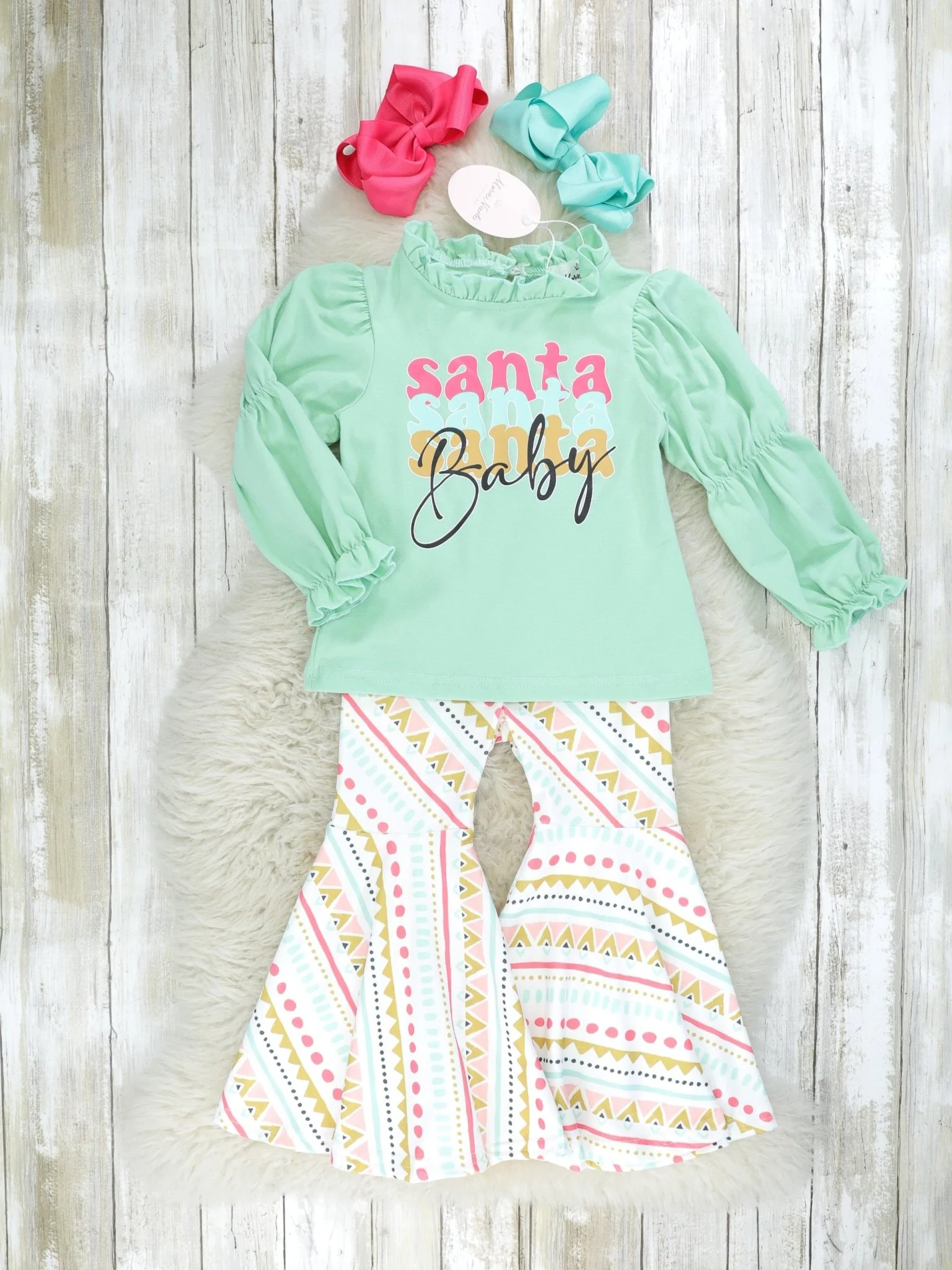 Mint "Santa Baby" Bell Bottom Outfit