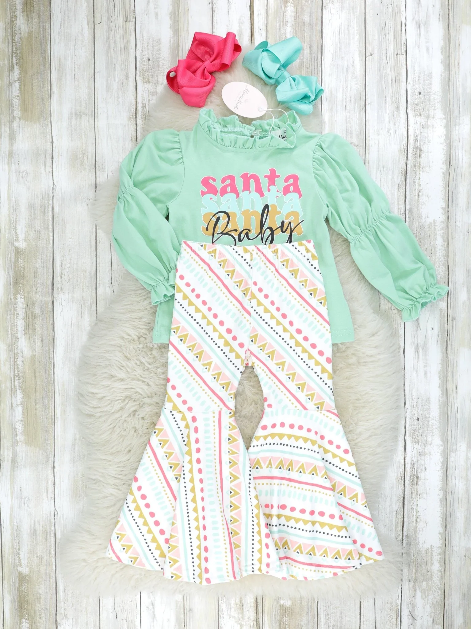 Mint "Santa Baby" Bell Bottom Outfit - Image 2
