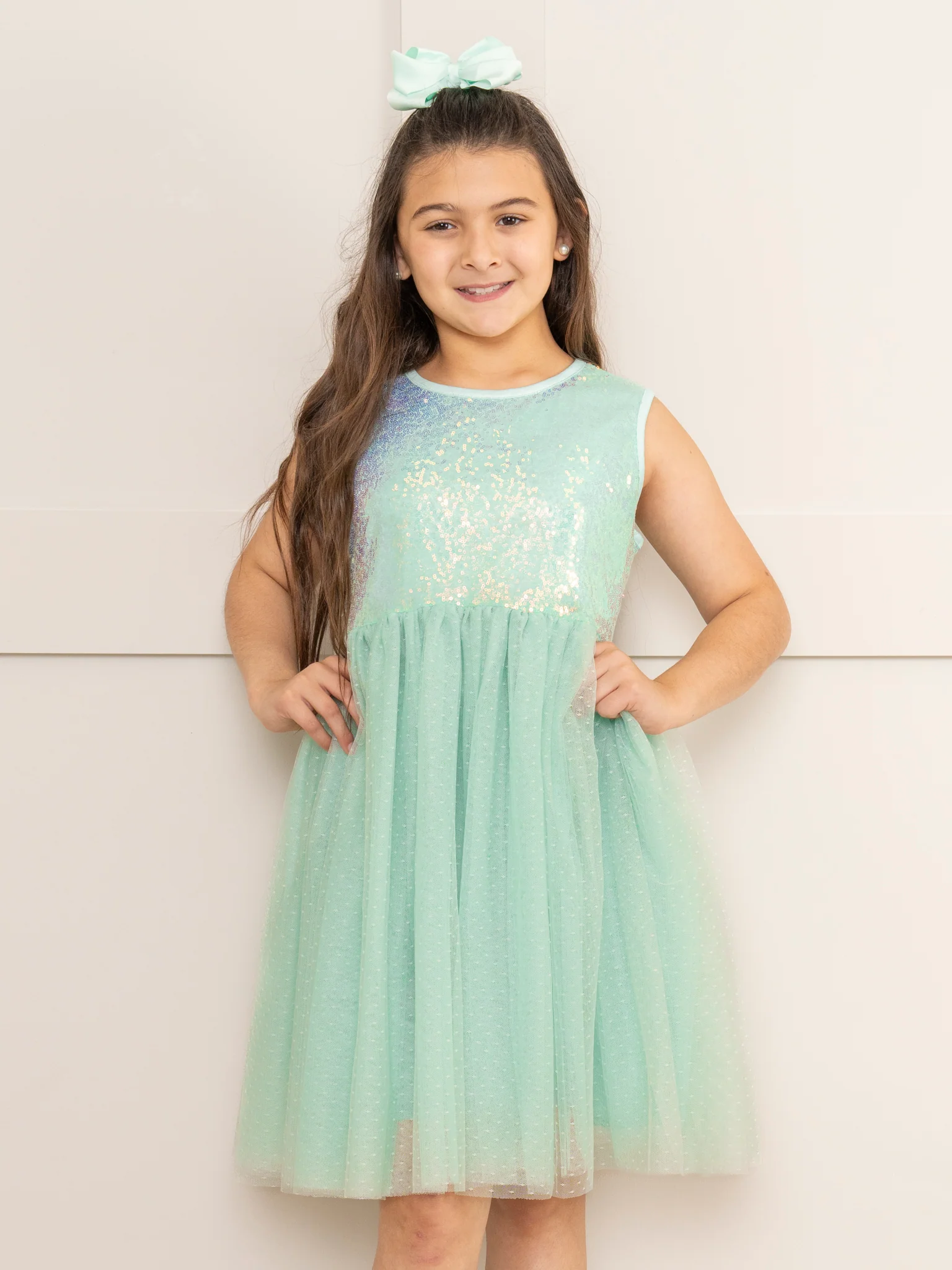 Mint Sleeveless Sparkle Party Dress - Image 4