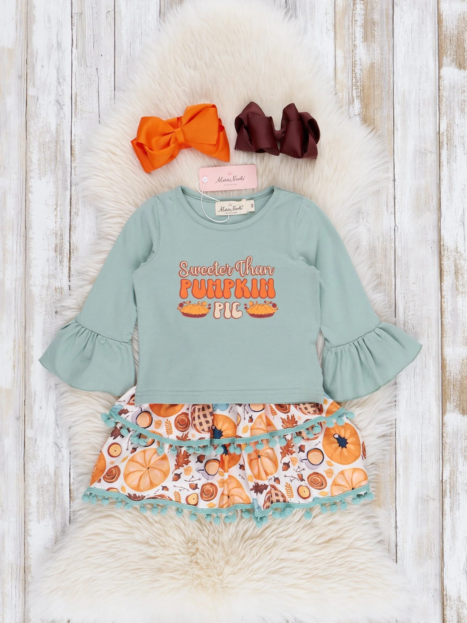 Mint "Sweet as Pumpkin Pie" Ruffle Outfit w/ Skirt - Image 2