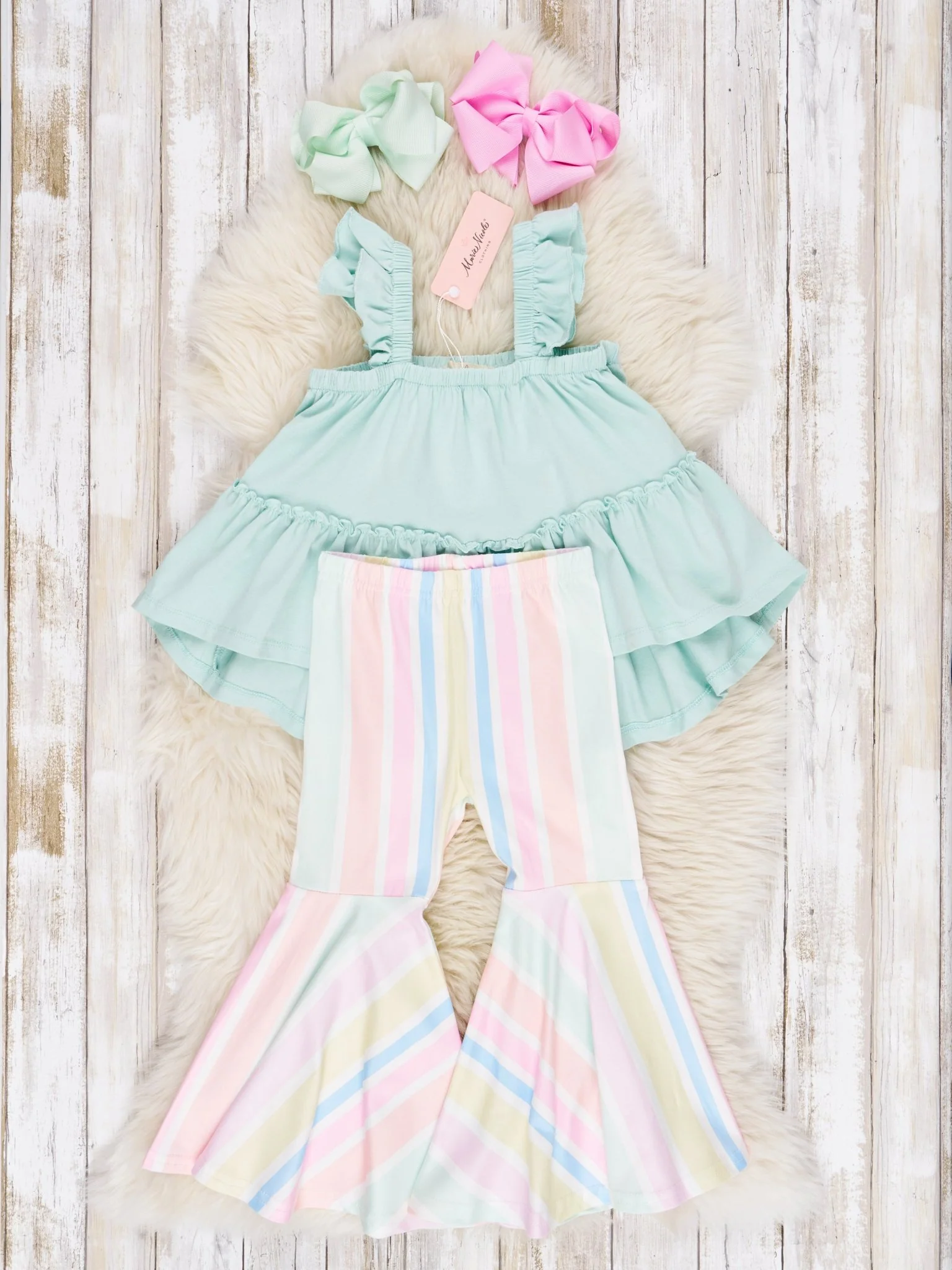 Mint Tiered Ruffle Tank & Bell Bottoms Outfit - Image 2