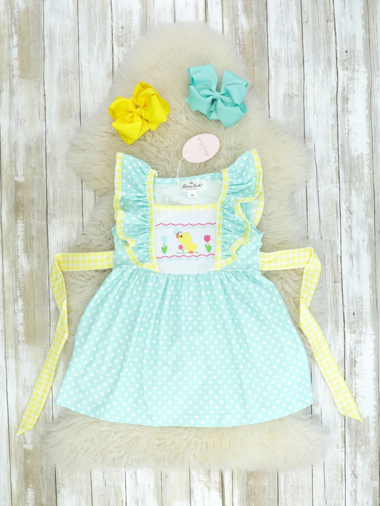 Mint & Yellow Spring Duckling Flutter Sleeve Dress
