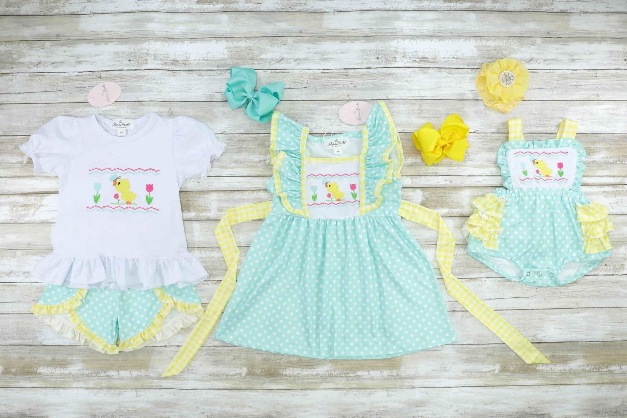 Mint & Yellow Spring Duckling Flutter Sleeve Dress - Image 2