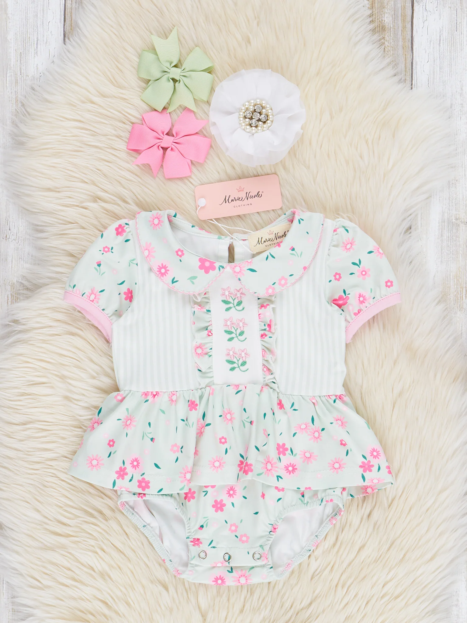 Minty Florals Ruffle Bubble Romper