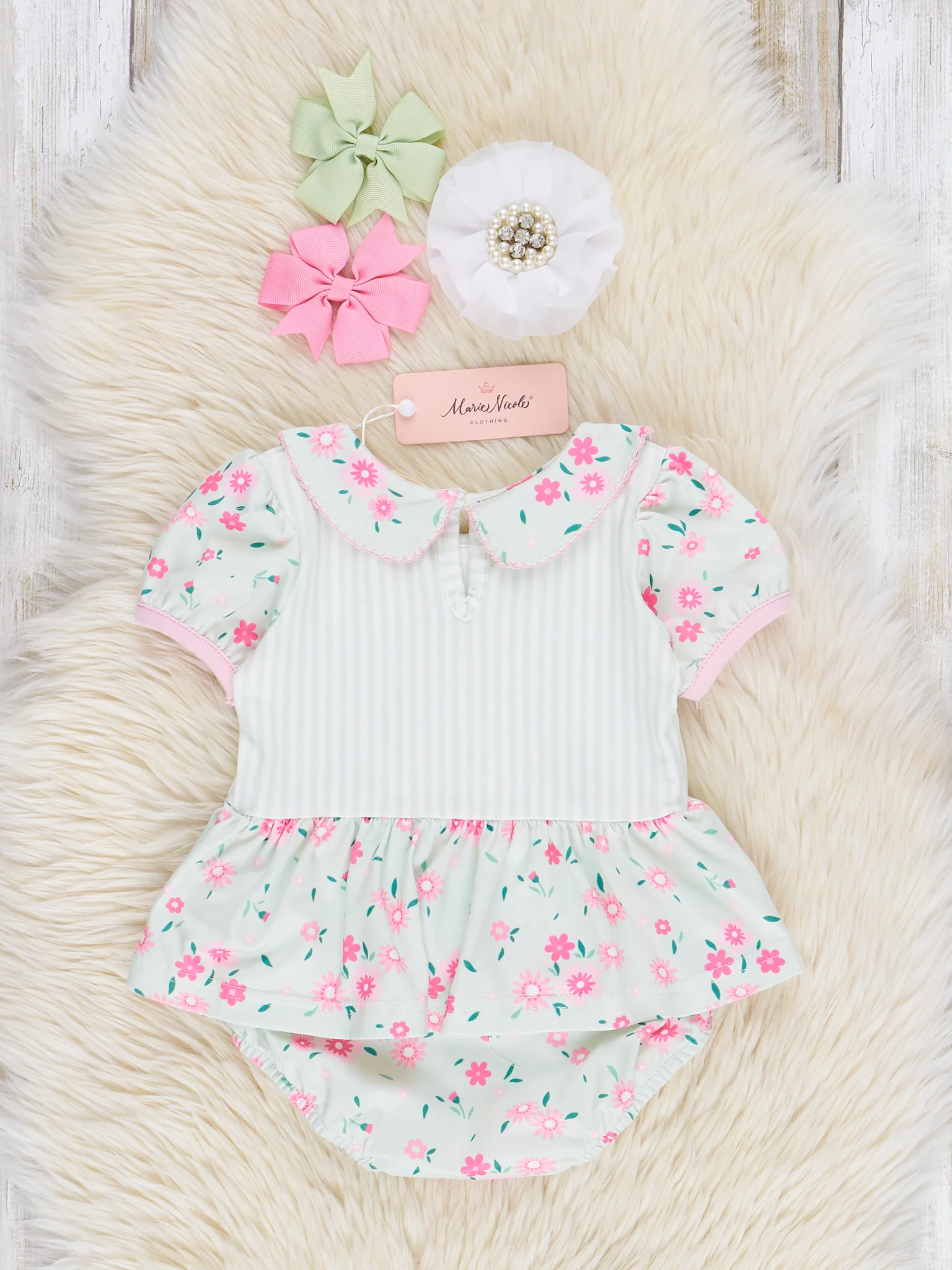 Minty Florals Ruffle Bubble Romper - Image 2