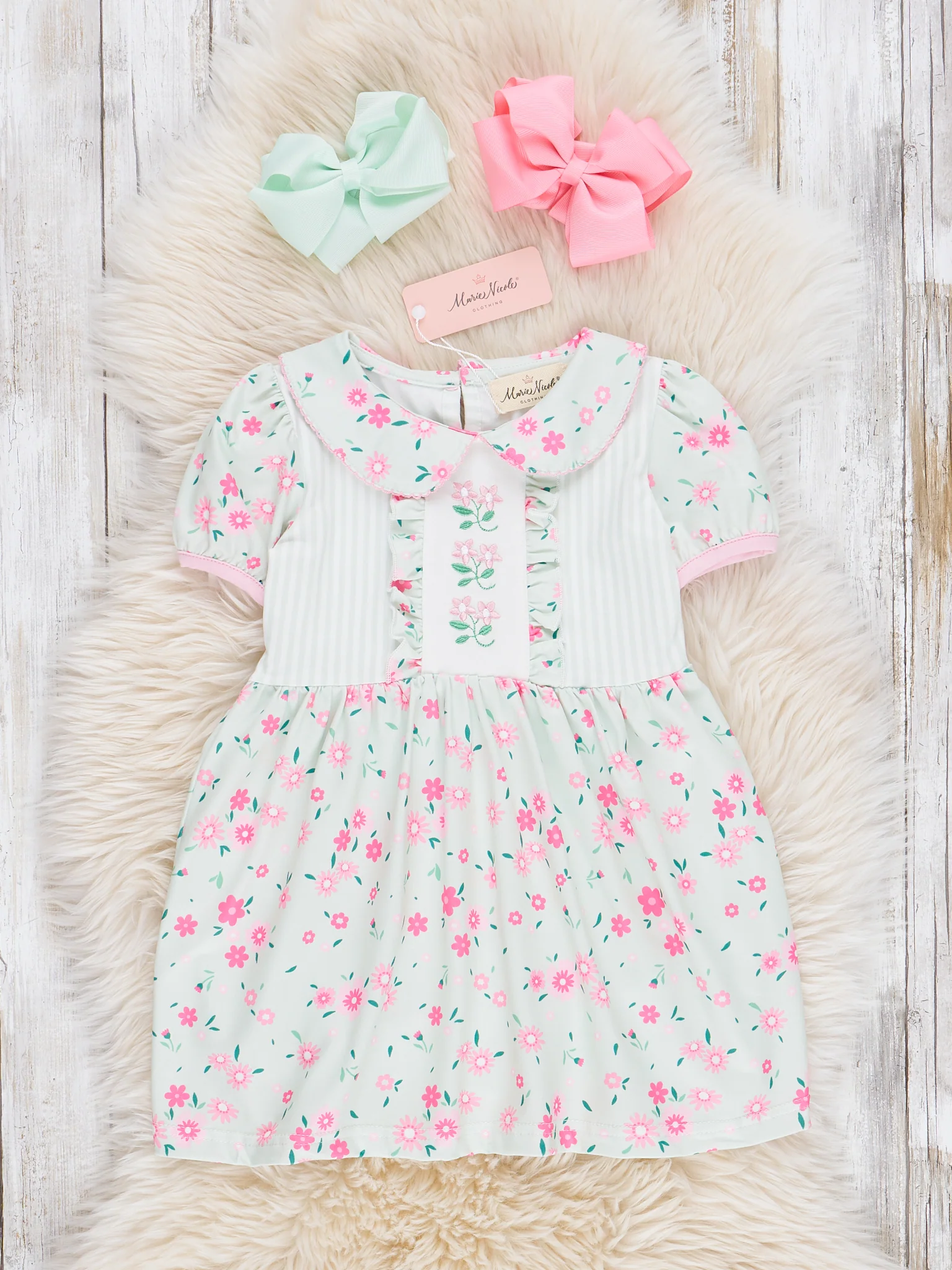 Minty Florals Ruffle Tie Dress
