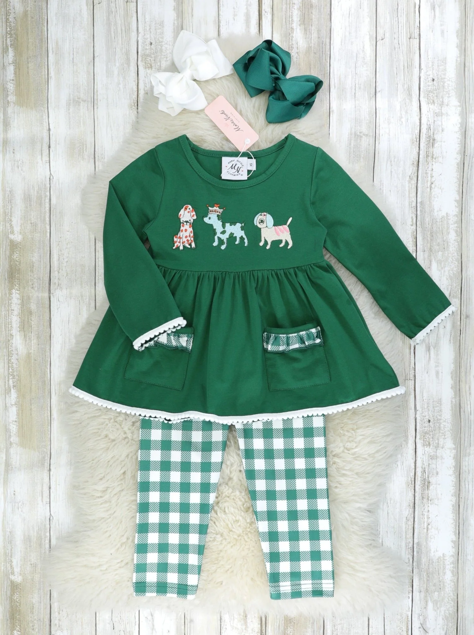 MNC Royal Pups™ Green Gingham Pocket Outfit - Image 2