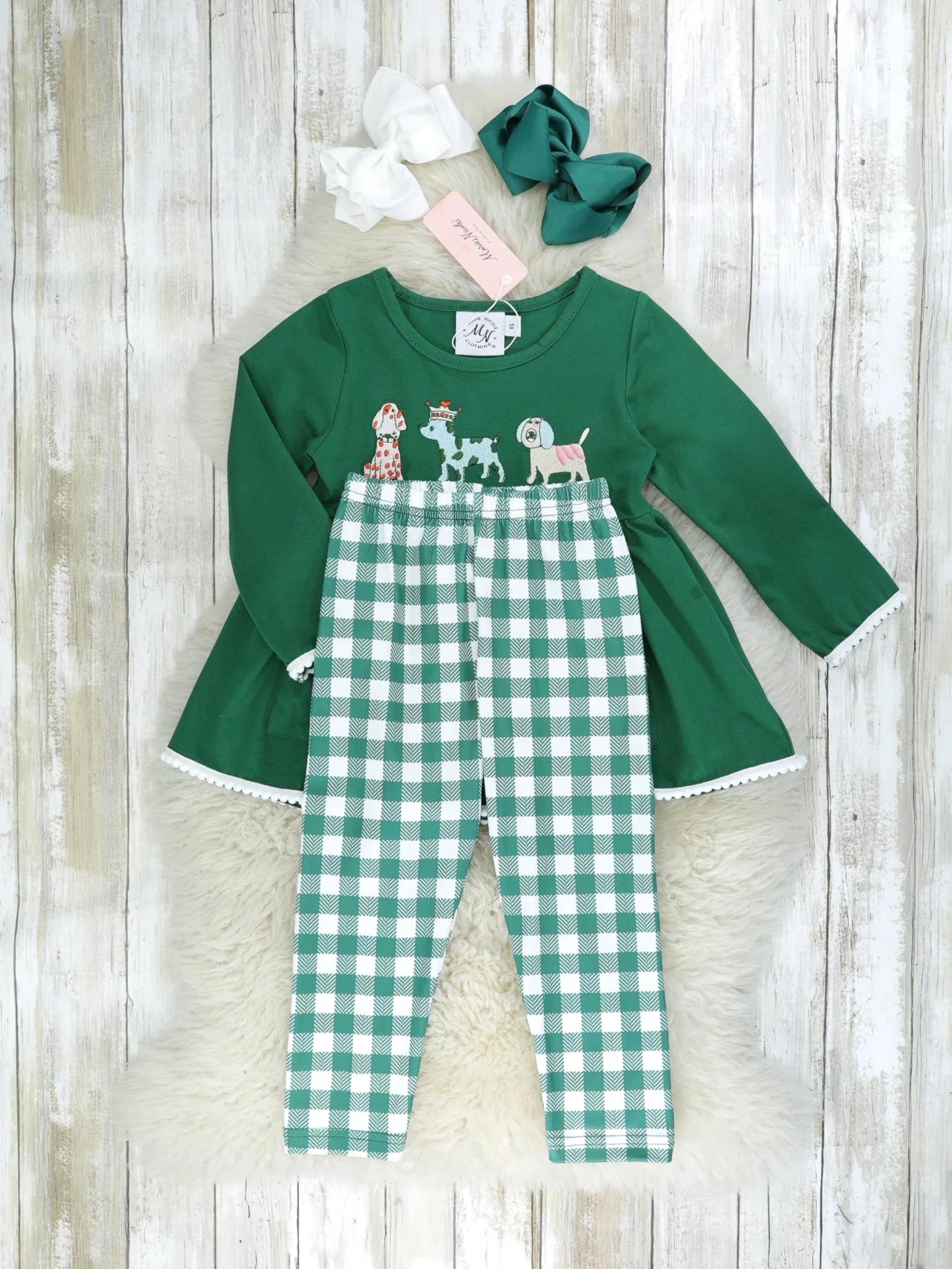MNC Royal Pups™ Green Gingham Pocket Outfit - Image 3
