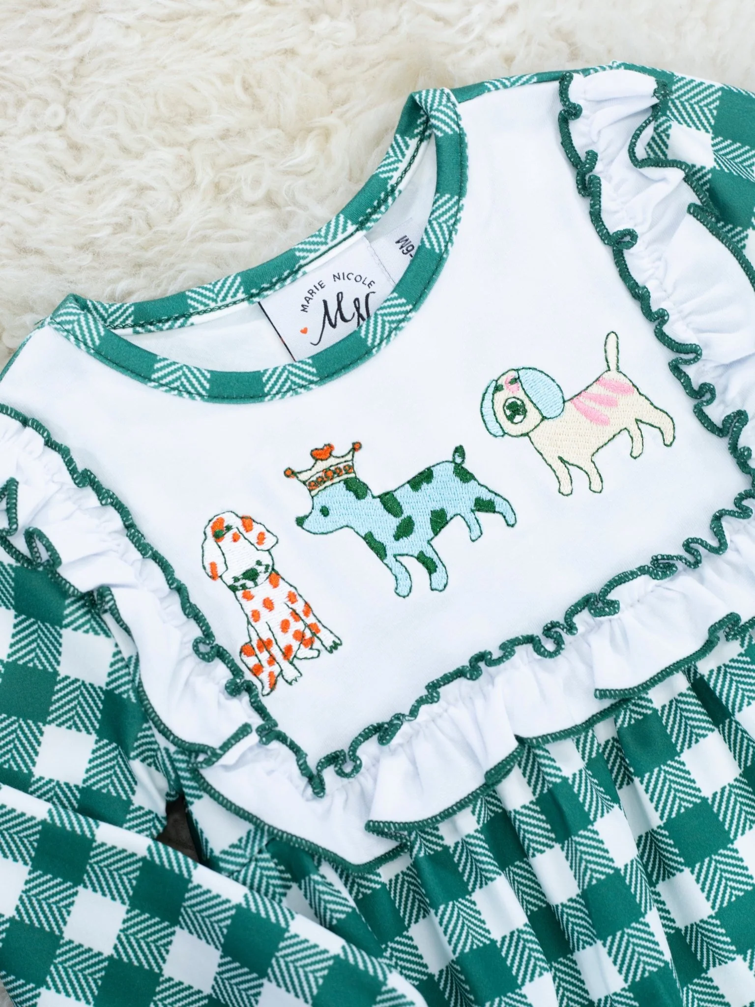MNC Royal Pups™ Green Gingham Ruffle Romper - Image 2