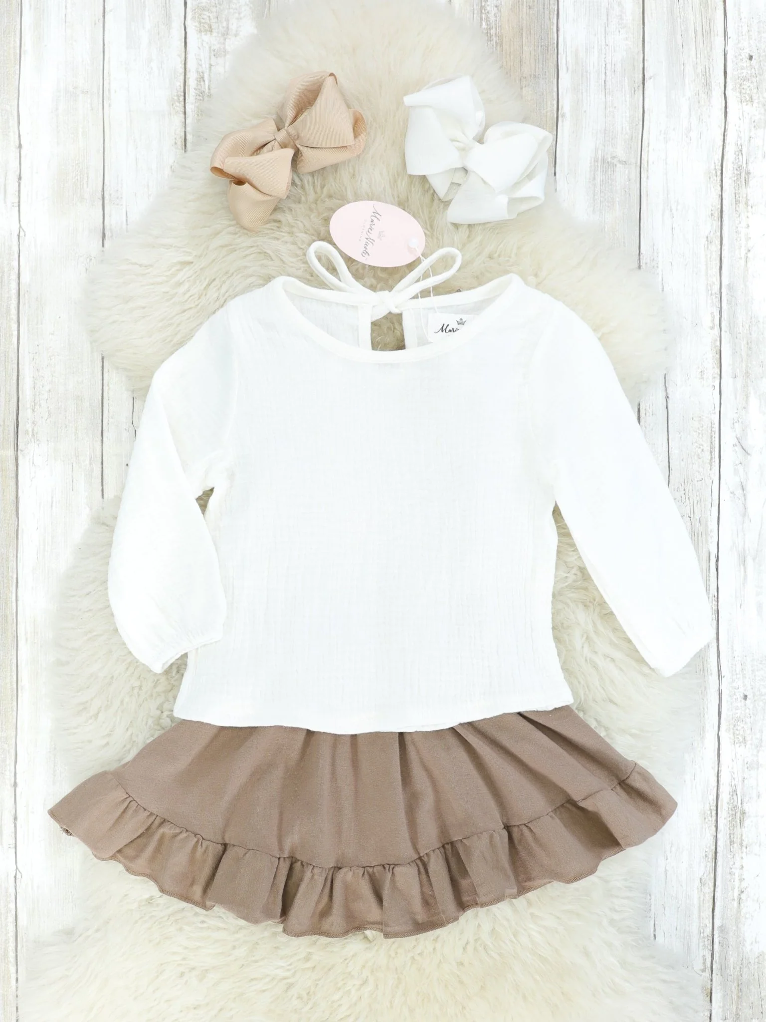 Mocha & White Suspender Skirt Set - Image 2