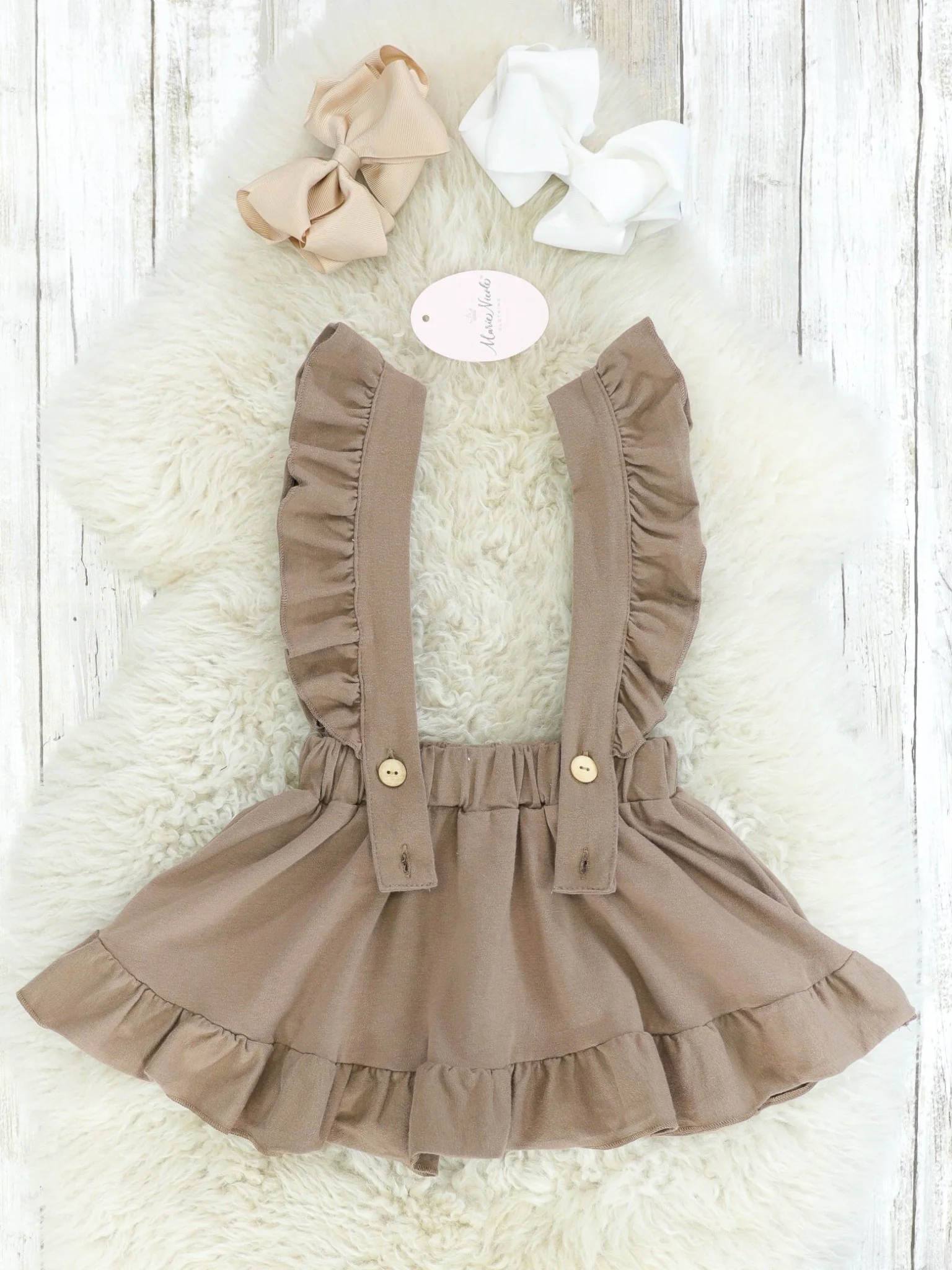 Mocha & White Suspender Skirt Set - Image 4
