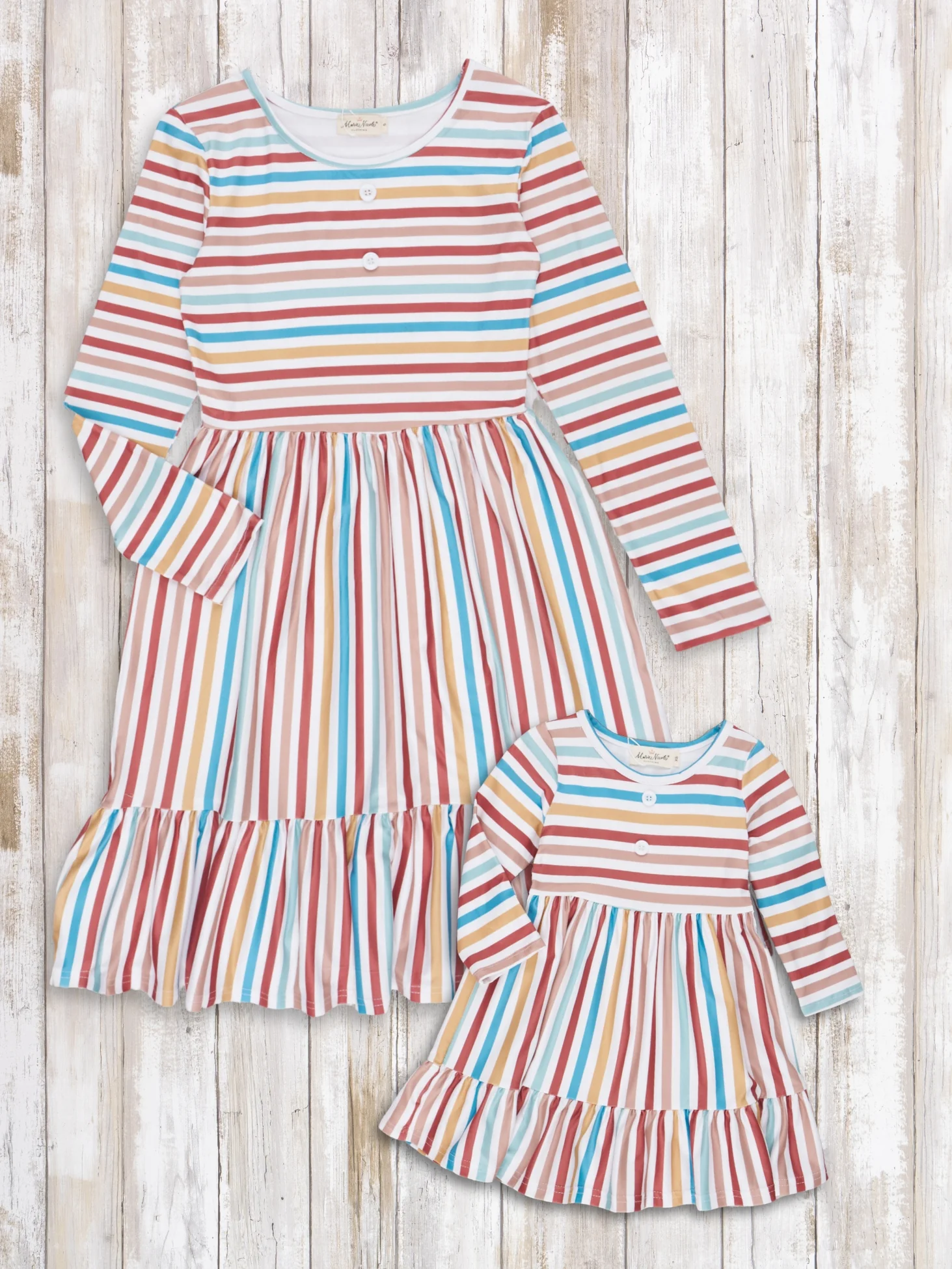 Mom & Me Autumn Stripe Tiered Ruffle Dress