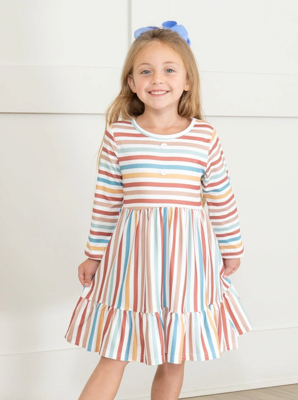 Mom & Me Autumn Stripe Tiered Ruffle Dress - Image 2